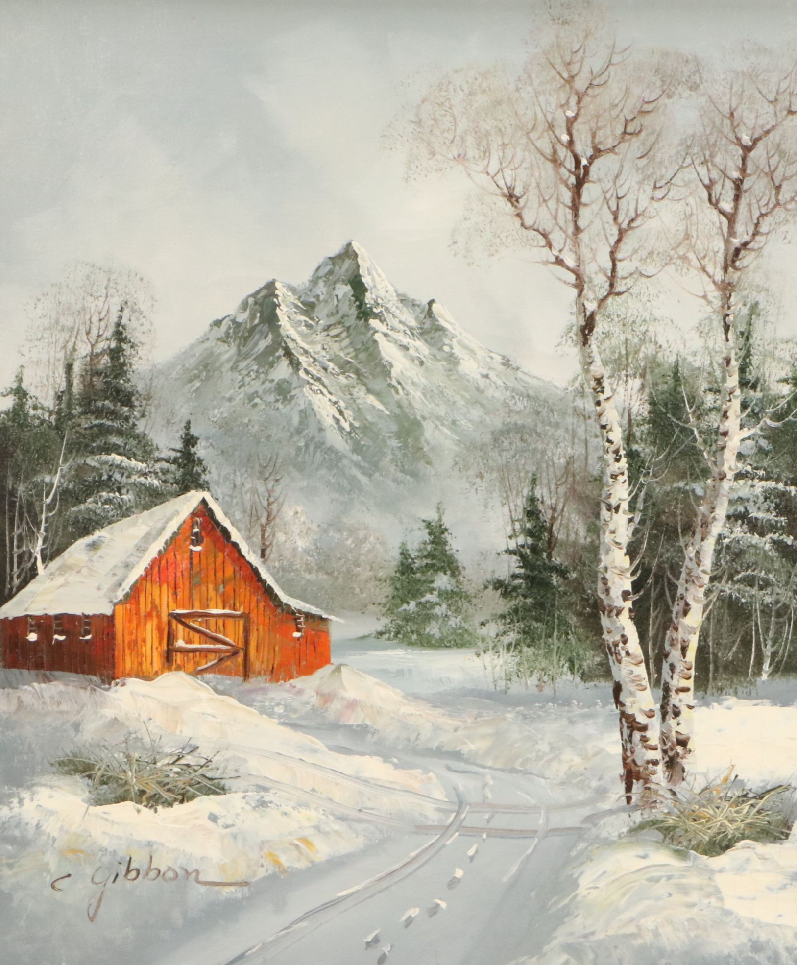 C. Gibbon Mountainous Winter Landscape Oil Painting, Circa 1980