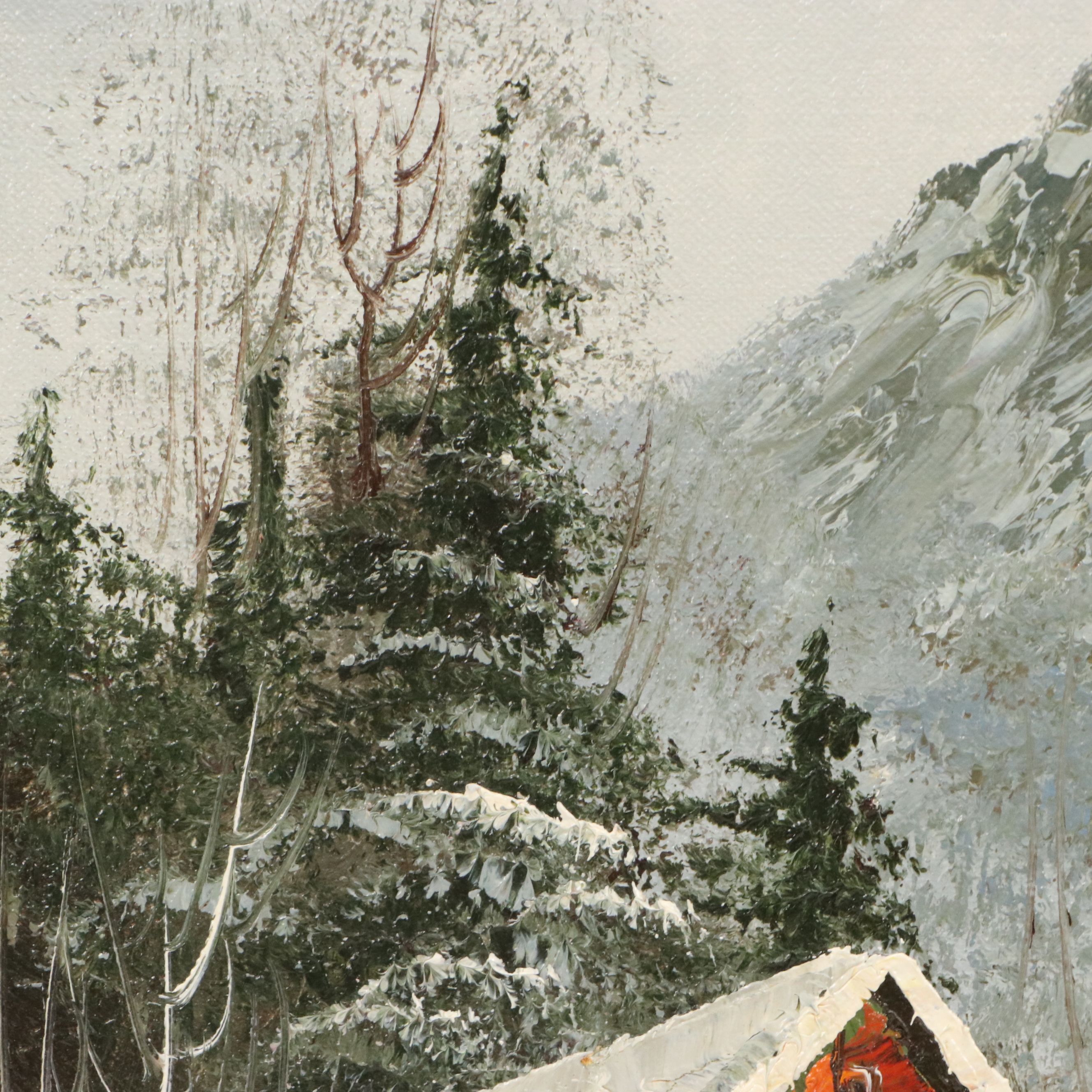 C. Gibbon Mountainous Winter Landscape Oil Painting, Circa 1980