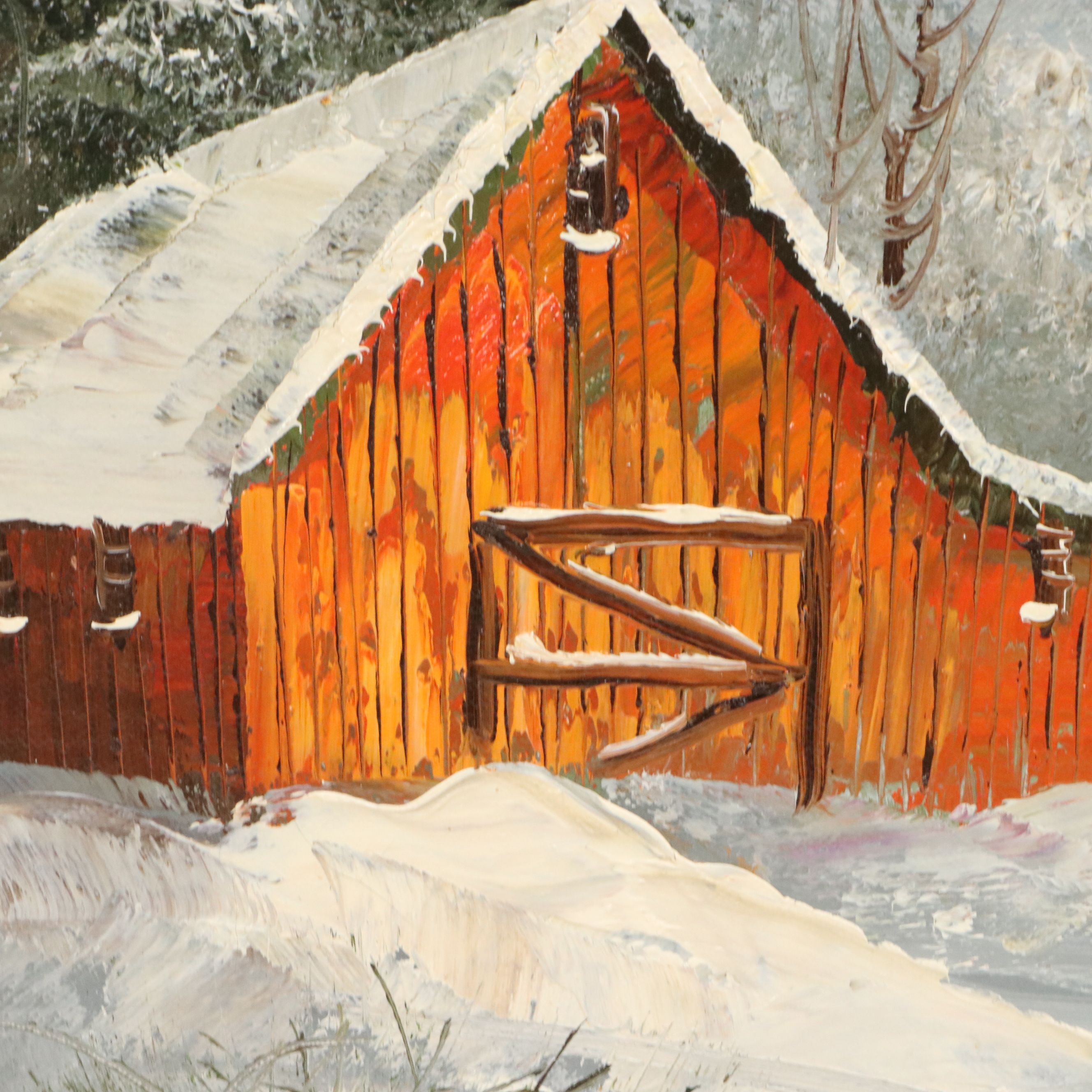 C. Gibbon Mountainous Winter Landscape Oil Painting, Circa 1980