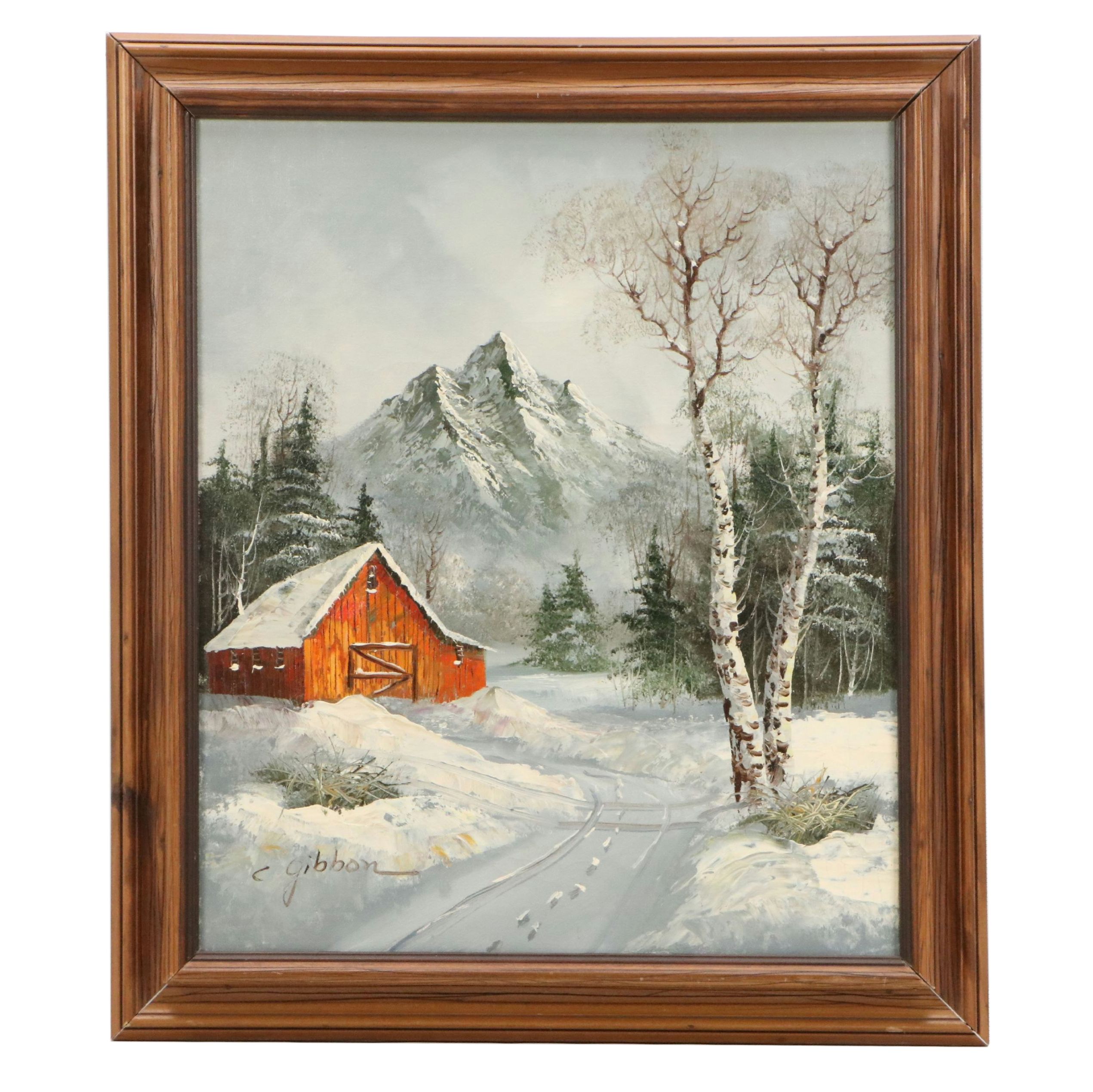 C. Gibbon Mountainous Winter Landscape Oil Painting, Circa 1980