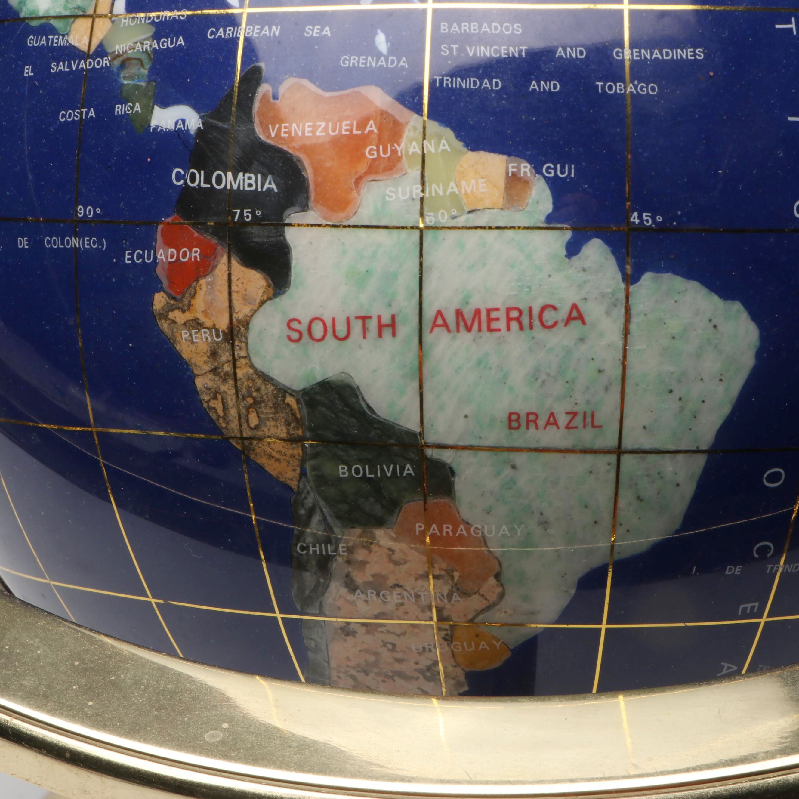 Gemstone Globe with Brass Finish Compass Stand