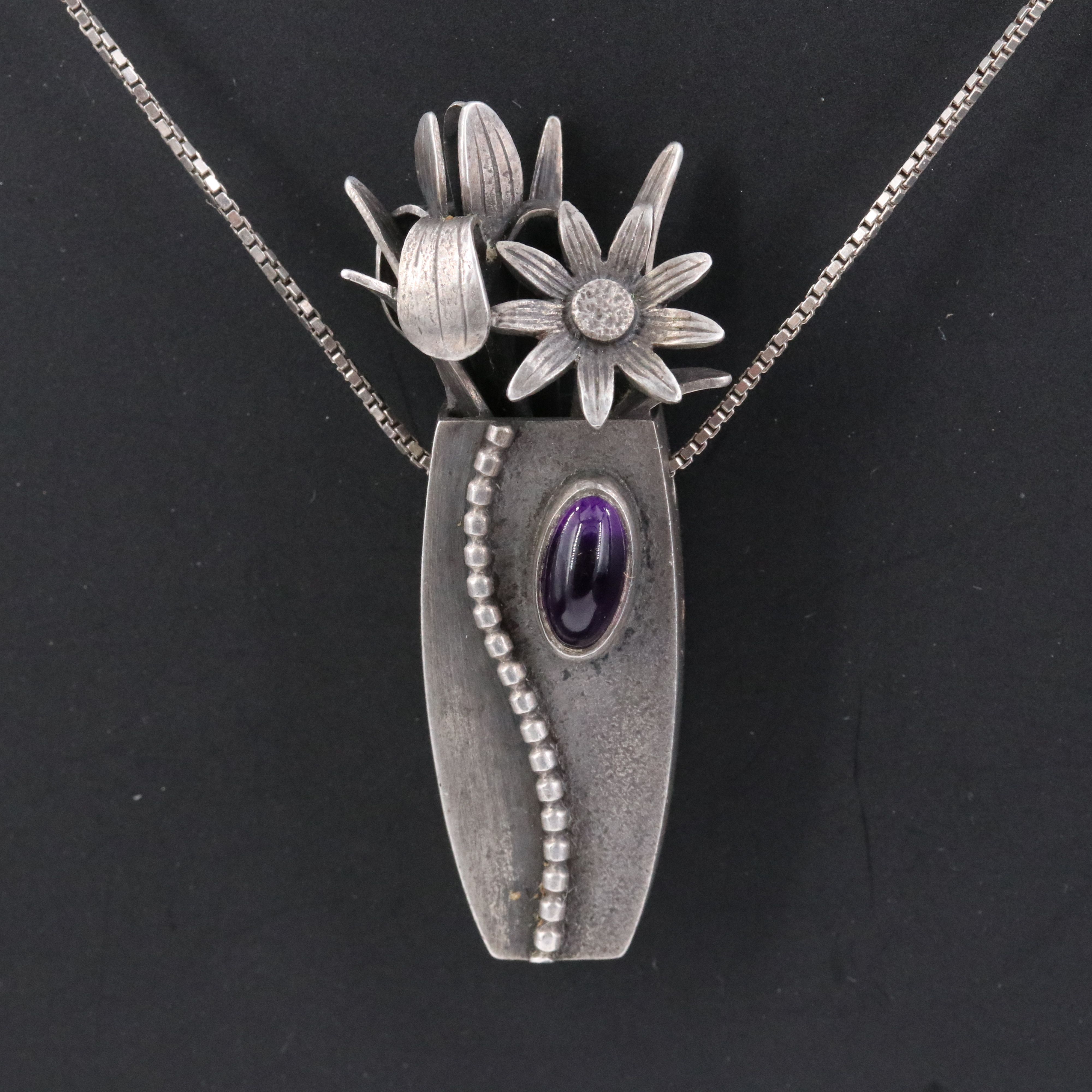 Suzanne Williams Sterling Amethyst Flower Vase Pendant Necklace