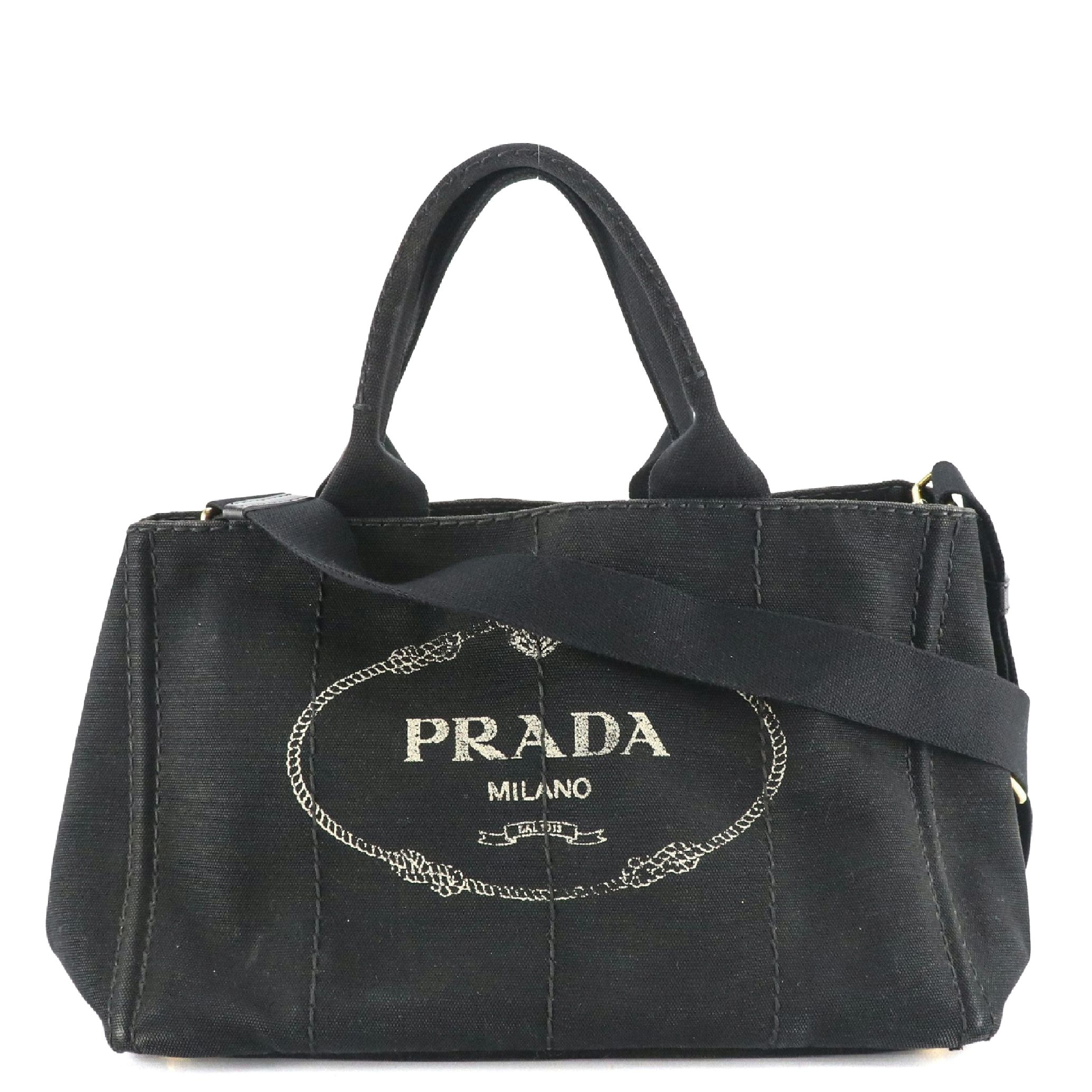Prada Canapa Shoulder Tote Bag in Black Canvas