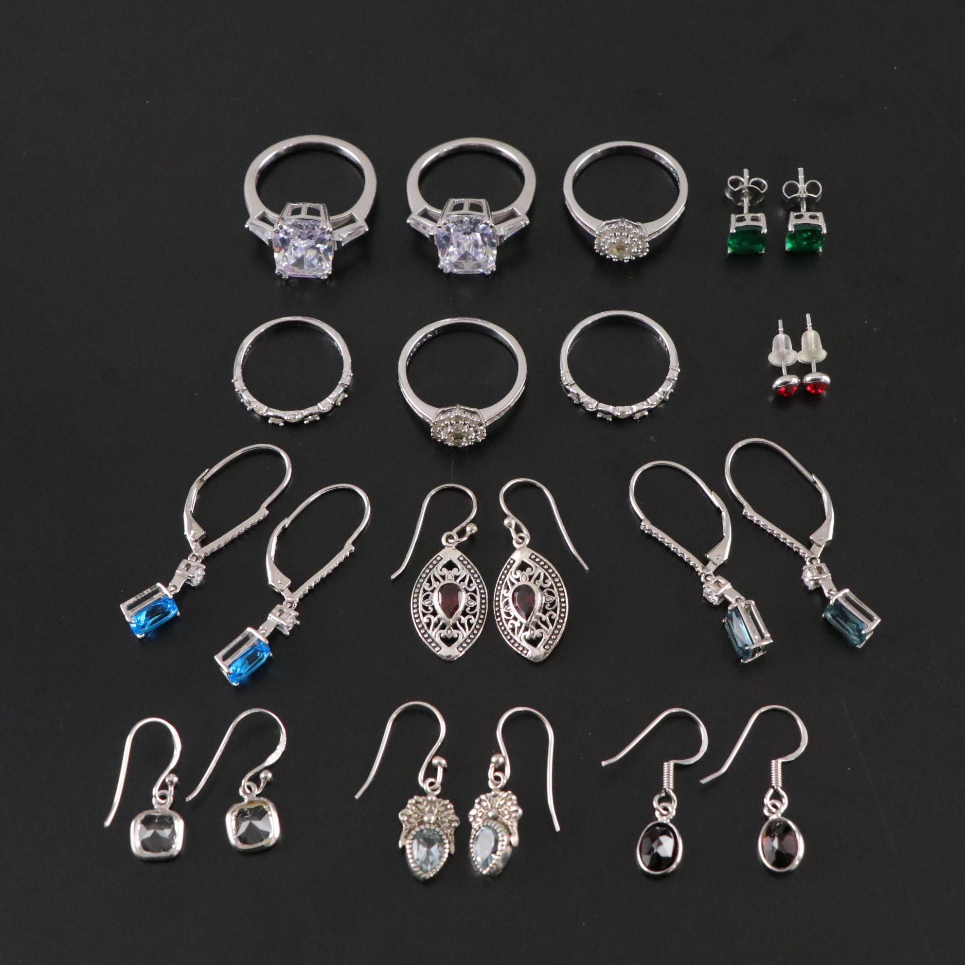 14 Assorted Sterling Silver Rings and Earrings