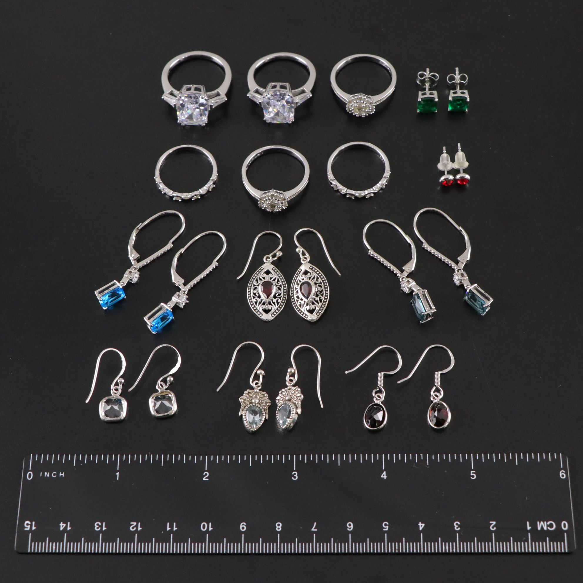 14 Assorted Sterling Silver Rings and Earrings