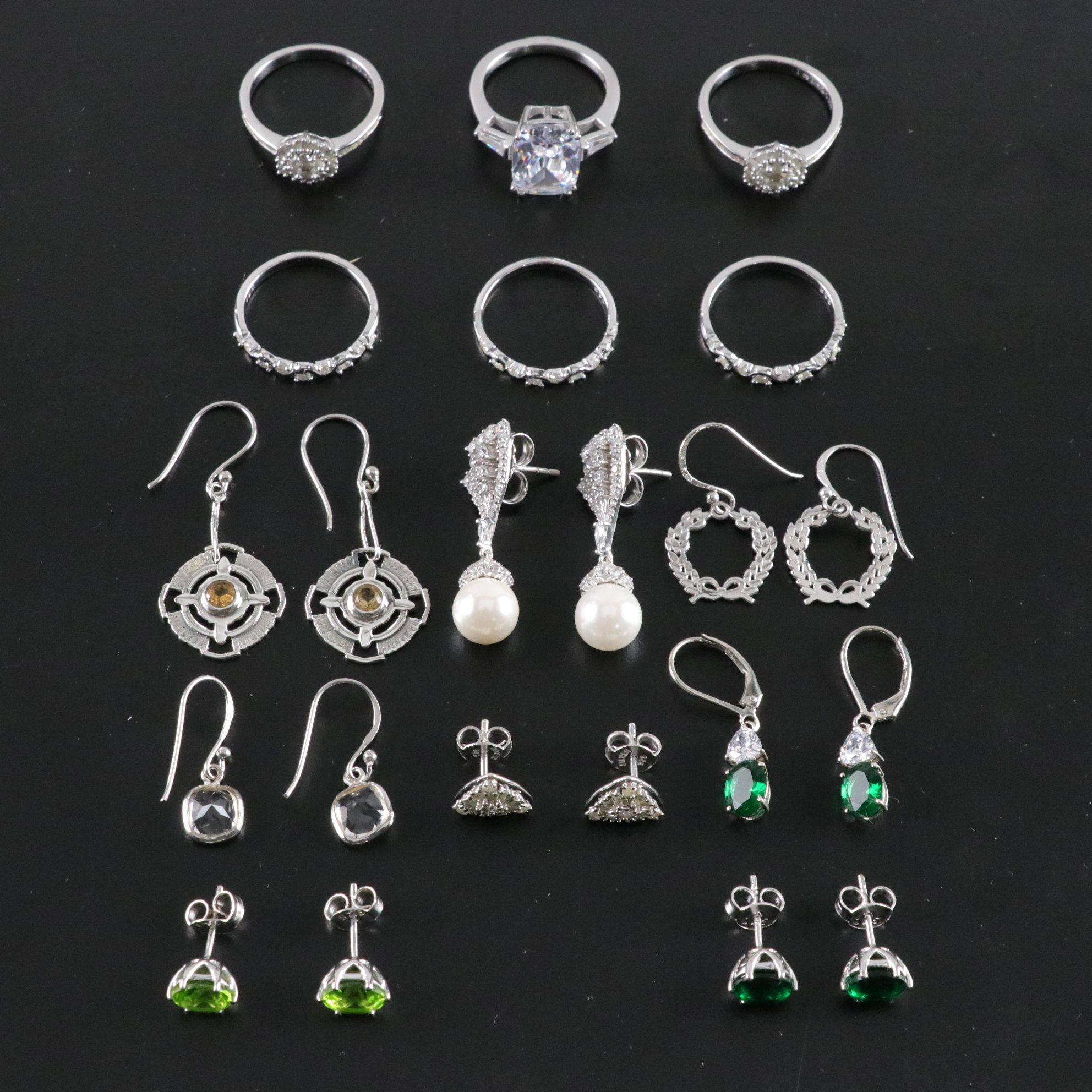 14 Assorted Sterling Silver Rings and Earrings