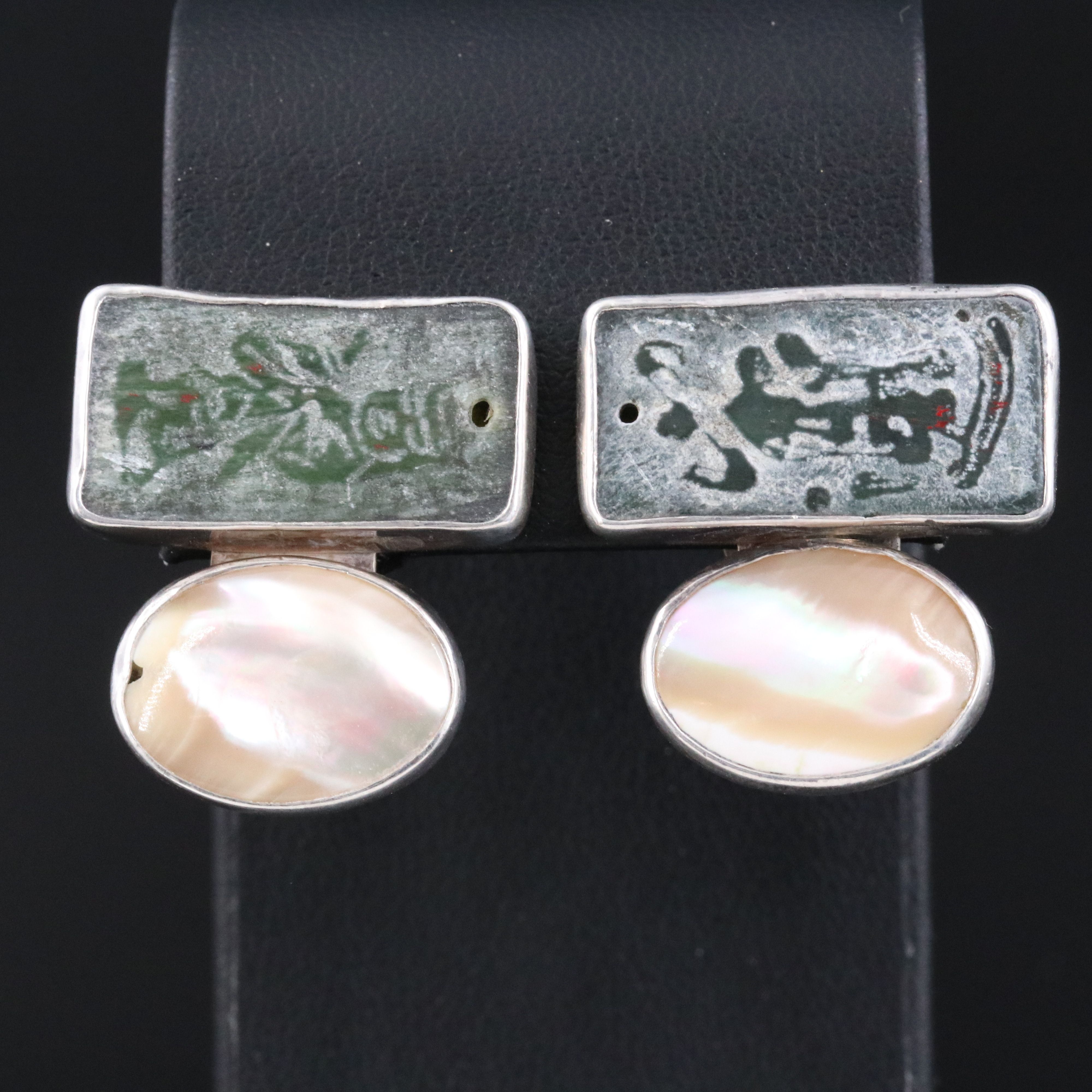 Rebecca Collins Sterling Serpentine and Mother-of-Pearl Earrings