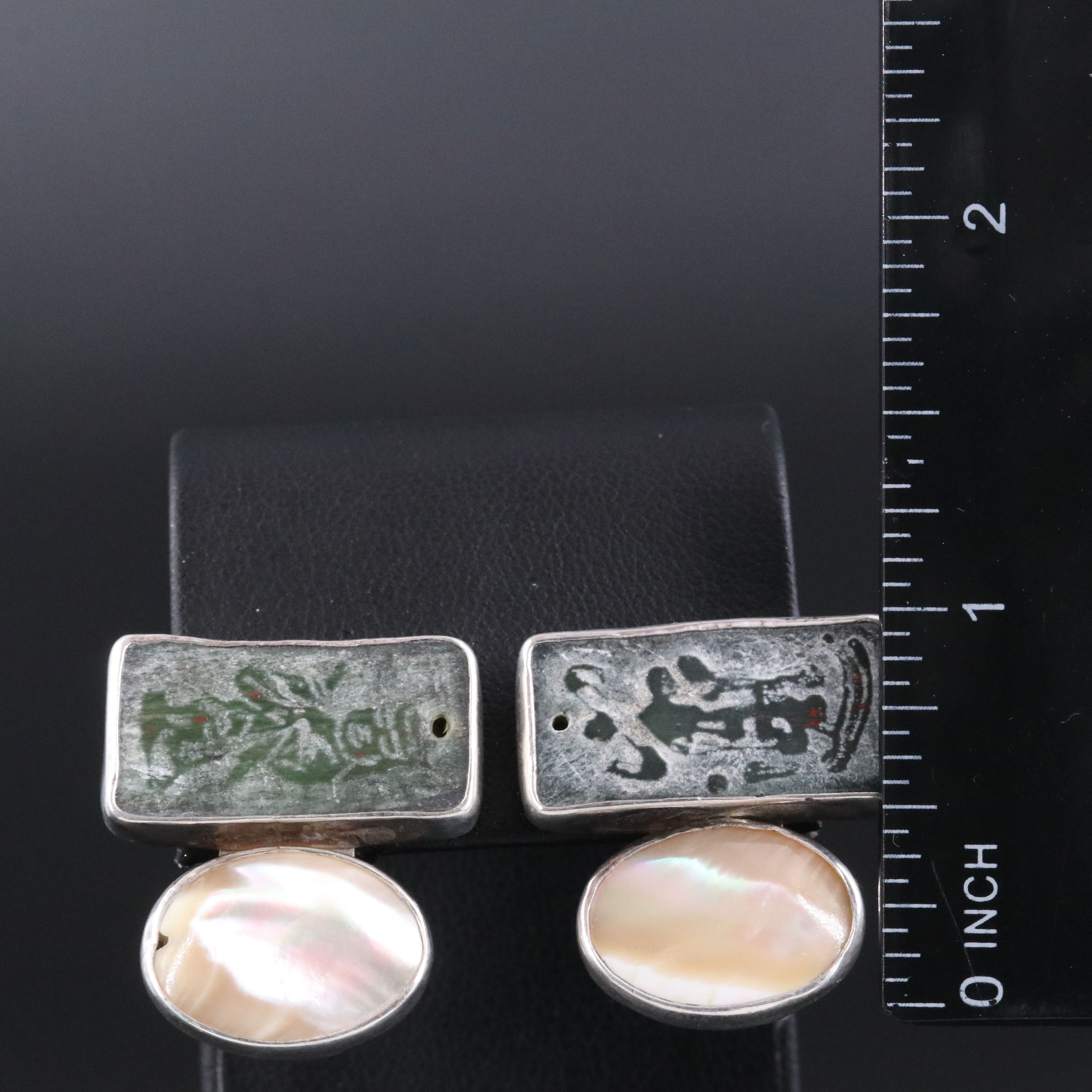 Rebecca Collins Sterling Serpentine and Mother-of-Pearl Earrings
