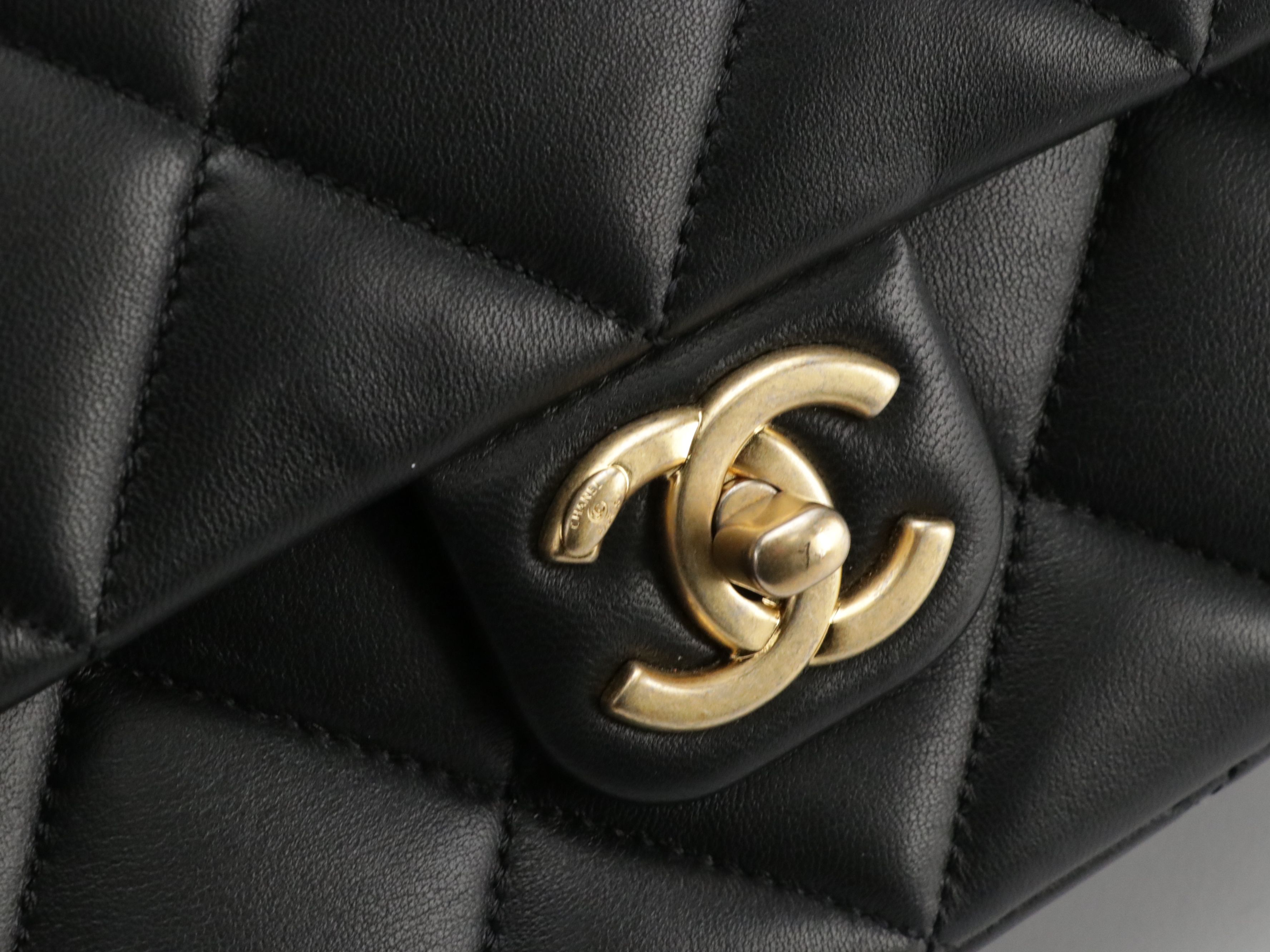 Chanel Charm Me Pearl Chain Strap Mini Flap Bag in Black Lambskin Leather