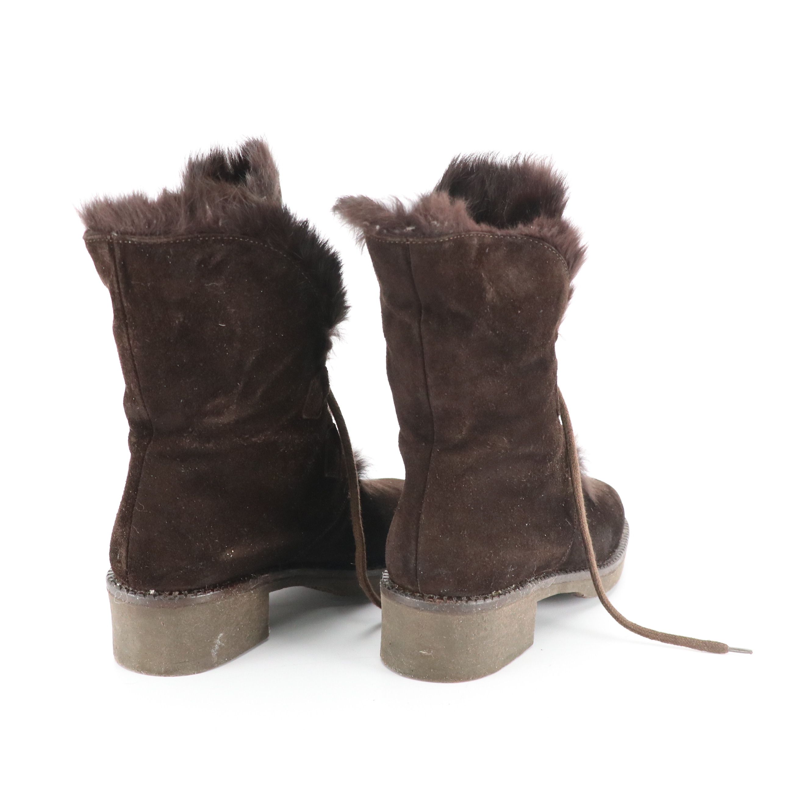 Vicini Dark Brown Rabbit Fur-Lined Suede Boots, With Box