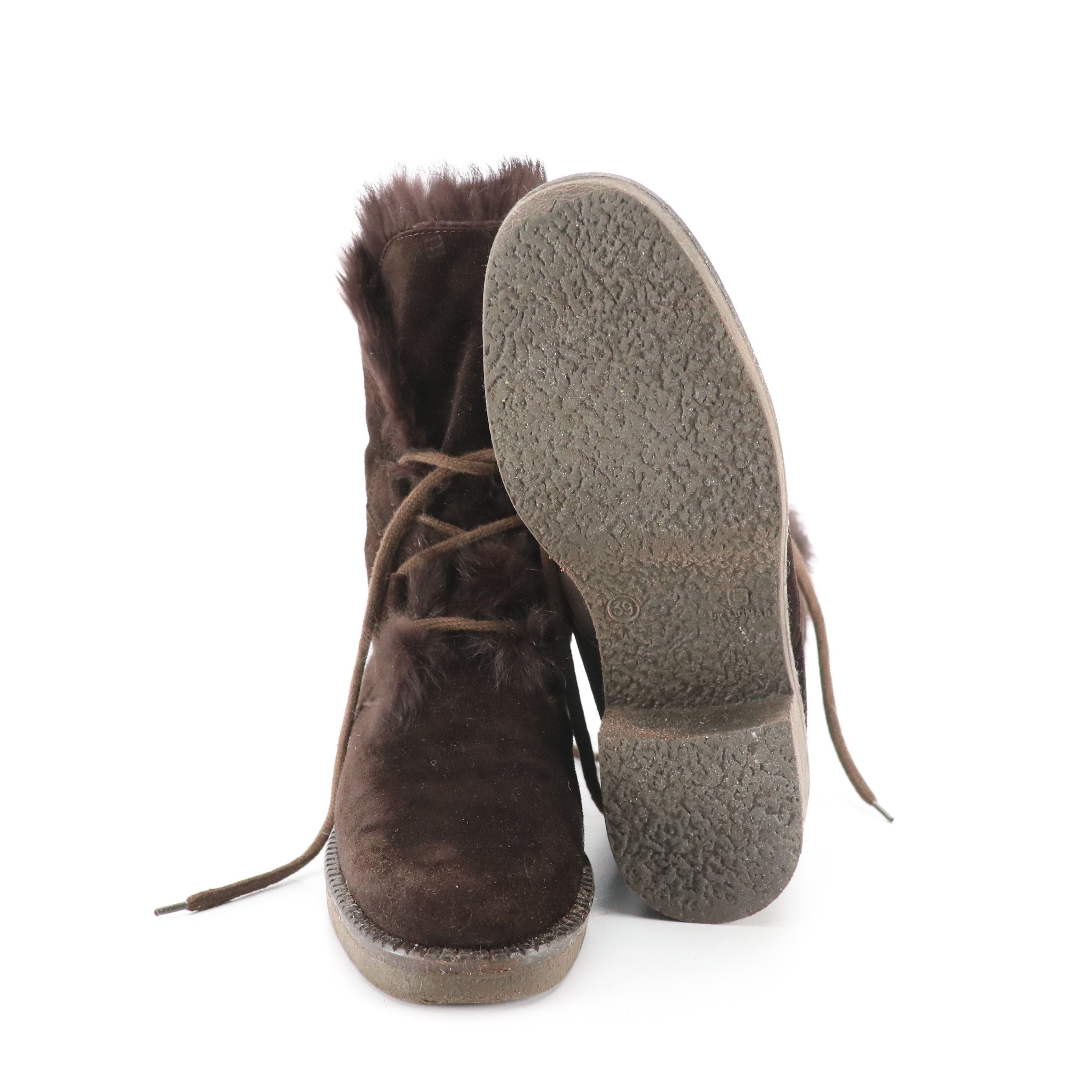 Vicini Dark Brown Rabbit Fur-Lined Suede Boots, With Box