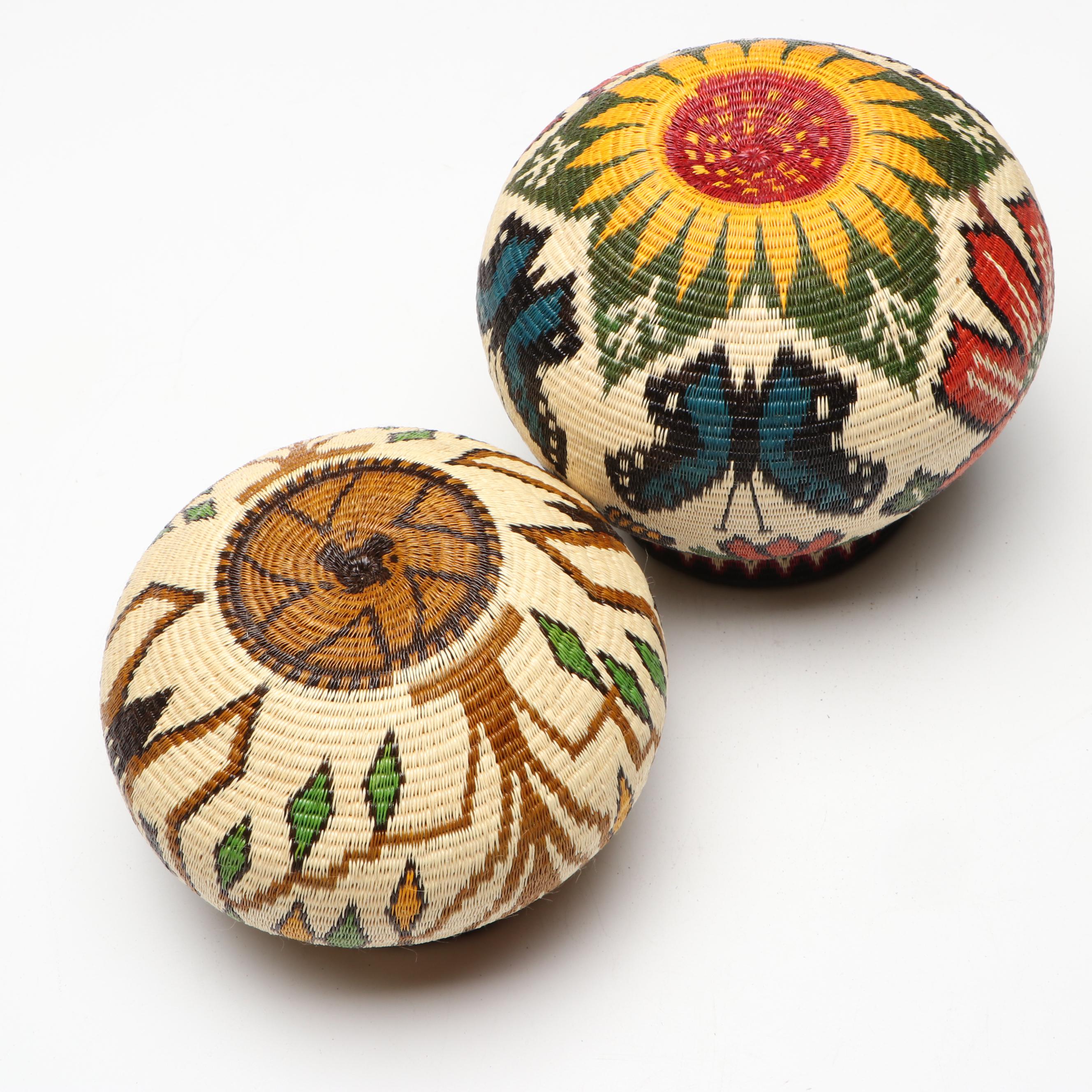 Panamanian Emberá-Wounaan Chunga Fiber Baskets Depicting Foliage and Butterflies
