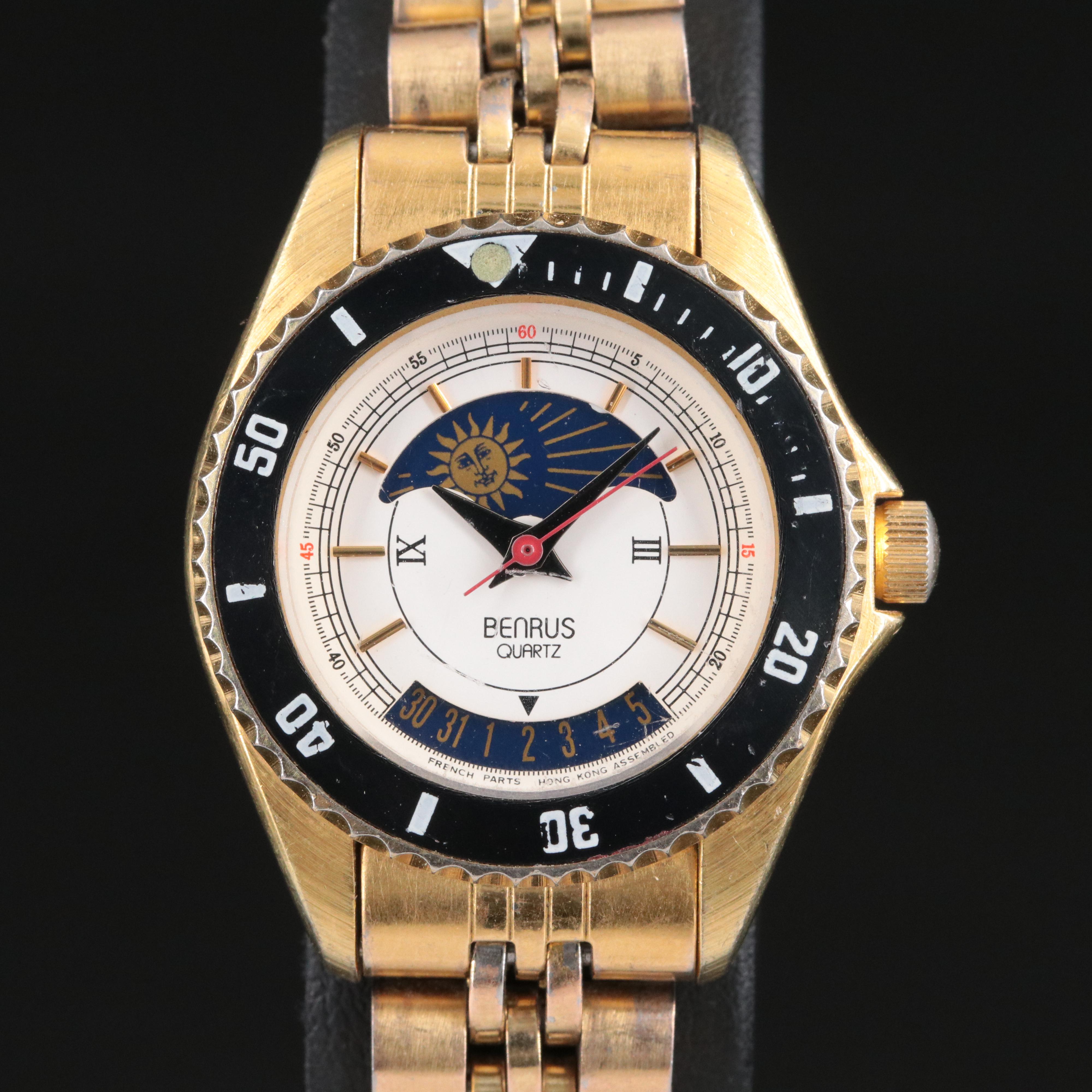 Benrus Gold-Tone Moon-Phase Quartz Watch