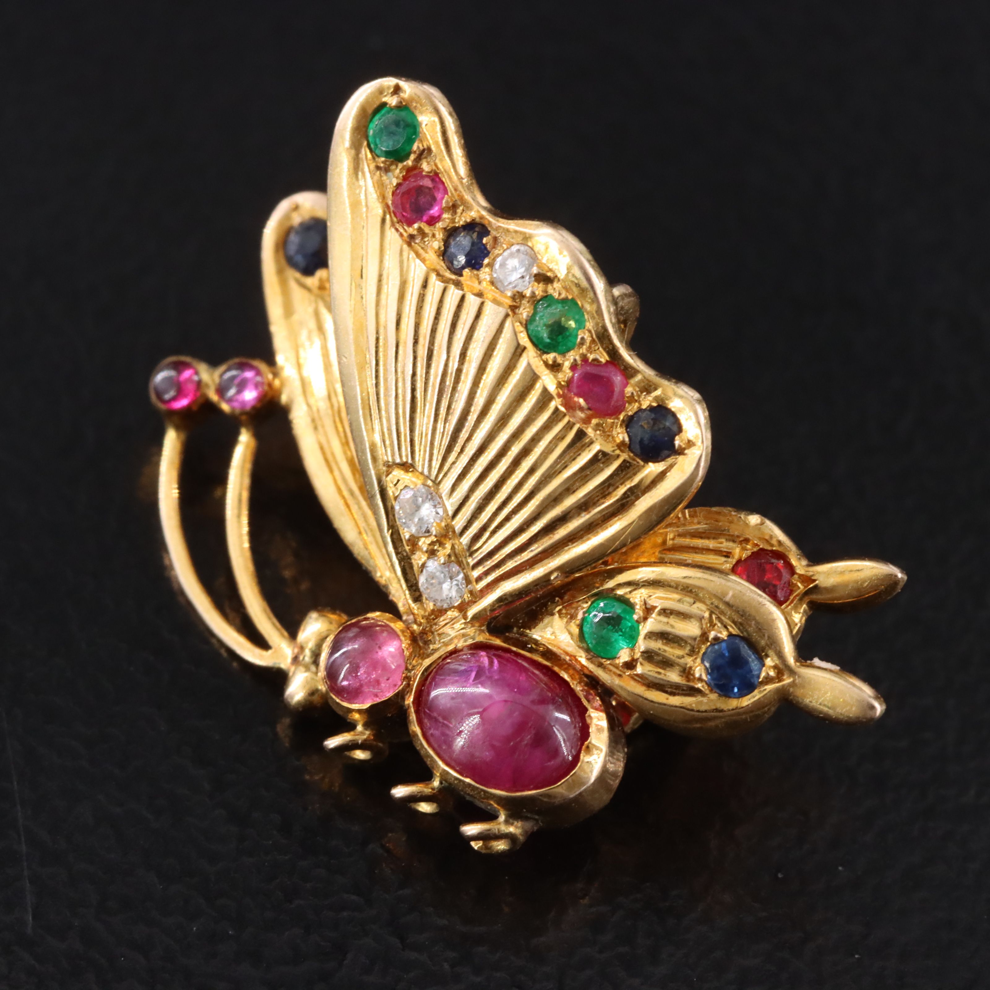 14K Gemstone and Diamond Butterfly Converter Brooch