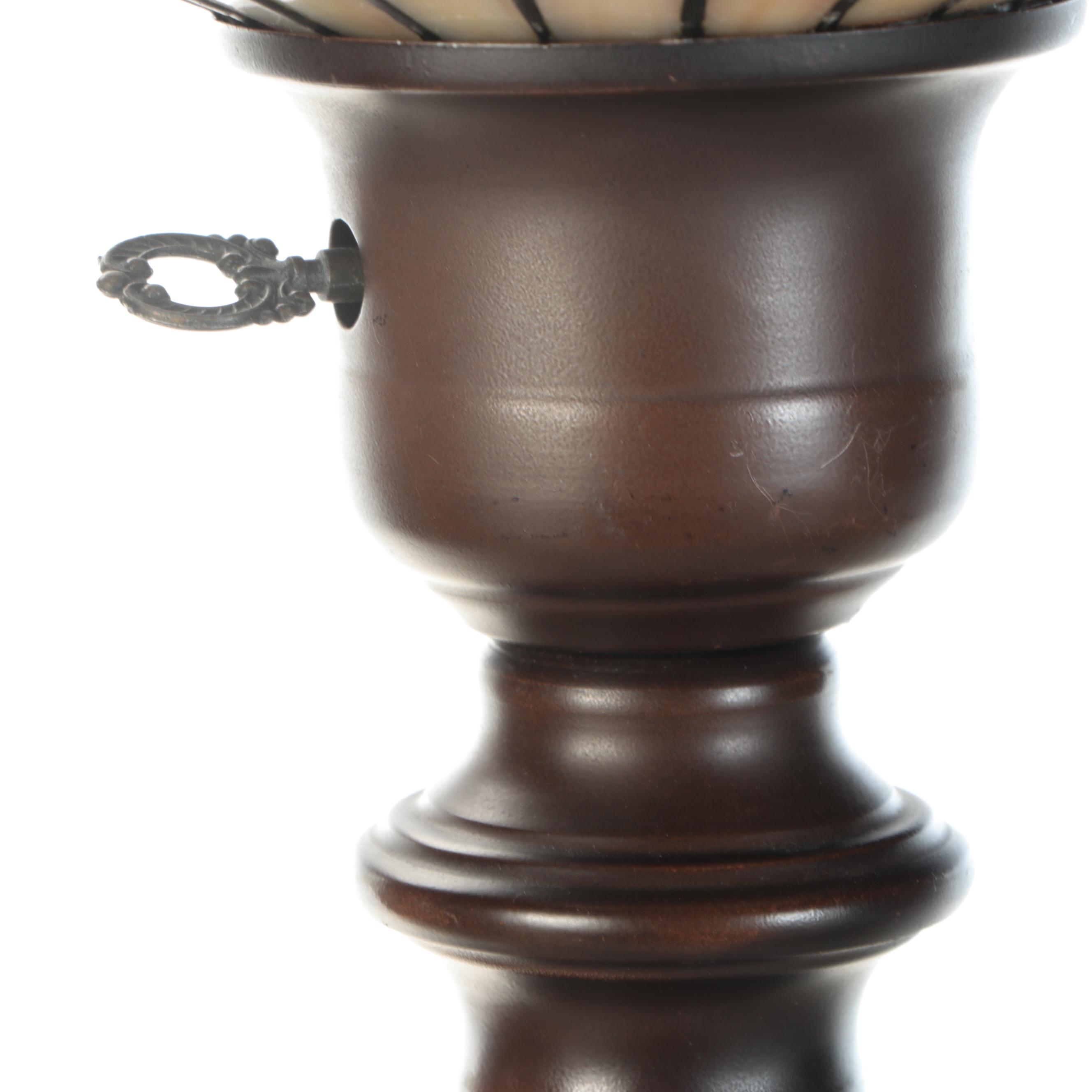 Art Nouveau Style Faux Bois Floor Lamp with Slag Glass Torchère Shade