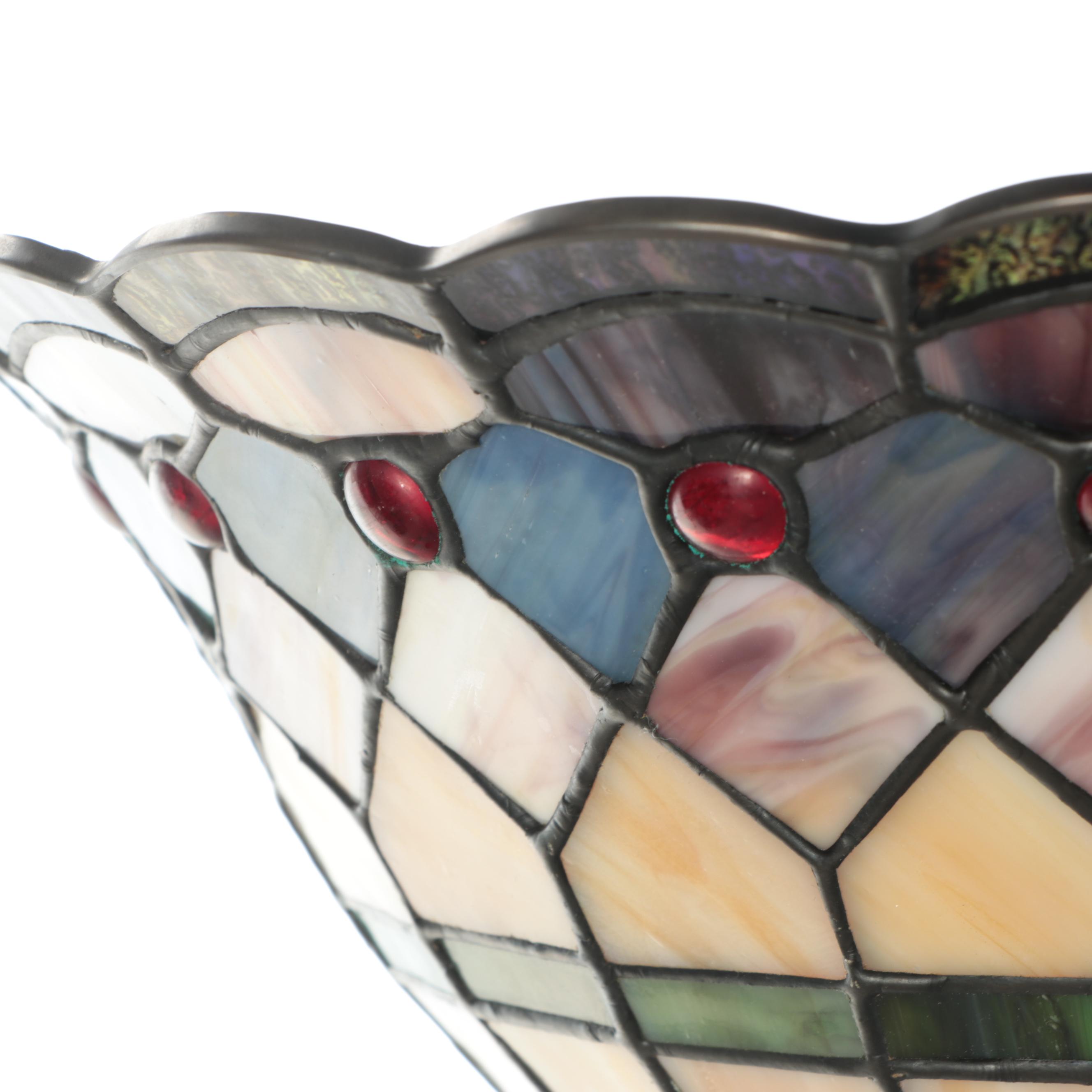 Art Nouveau Style Faux Bois Floor Lamp with Slag Glass Torchère Shade