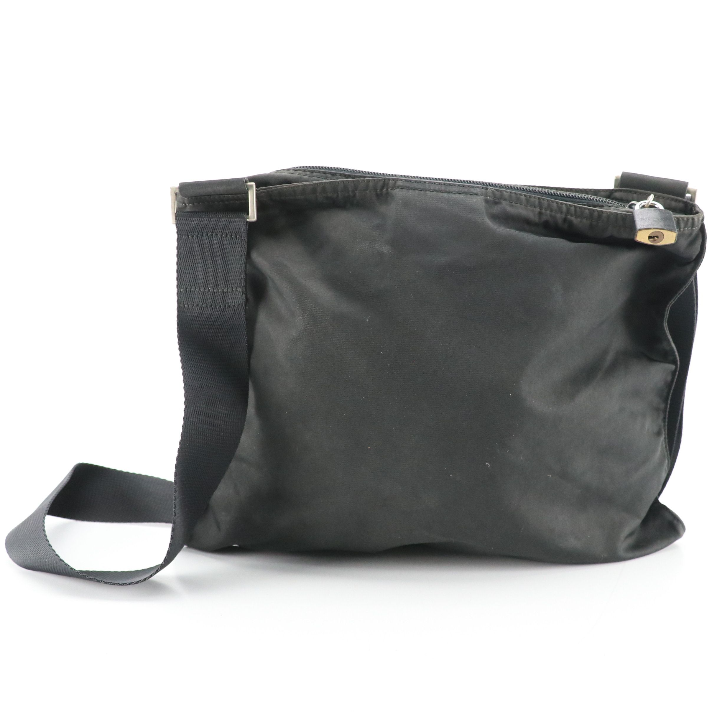 Prada Flat Zippered Messenger Bag in Black Tessuto Nylon