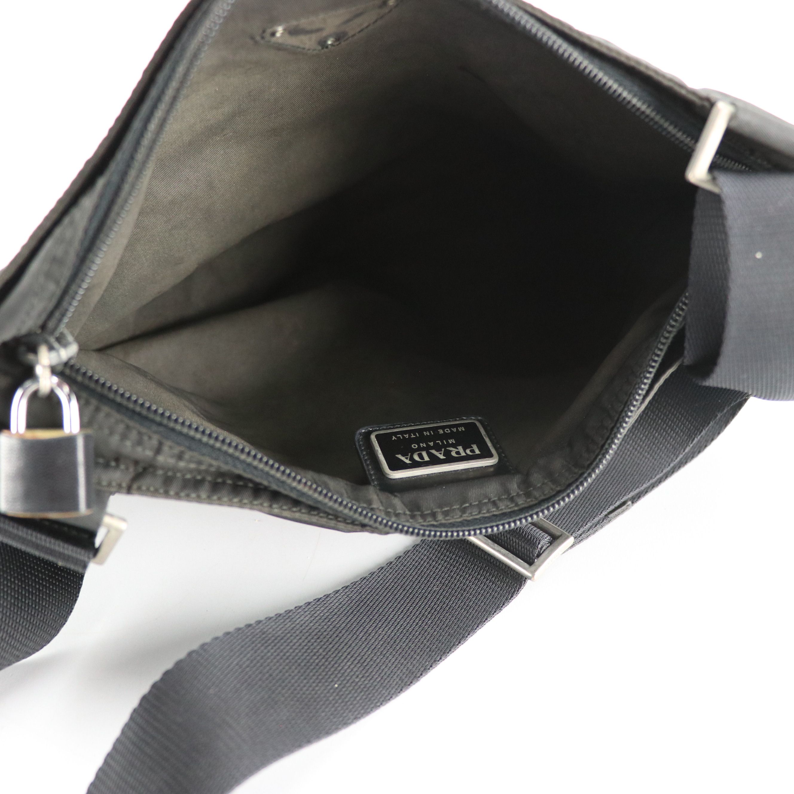Prada Flat Zippered Messenger Bag in Black Tessuto Nylon