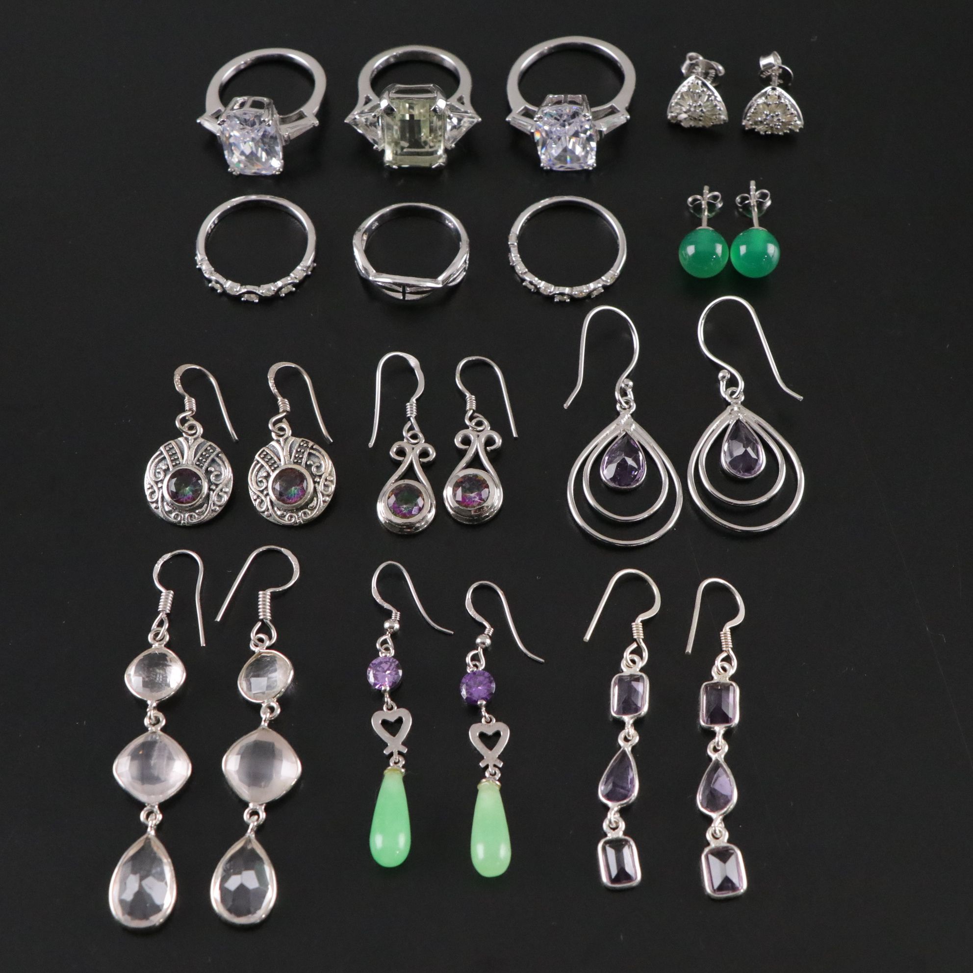 14 Assorted Sterling Silver Rings and Earrings