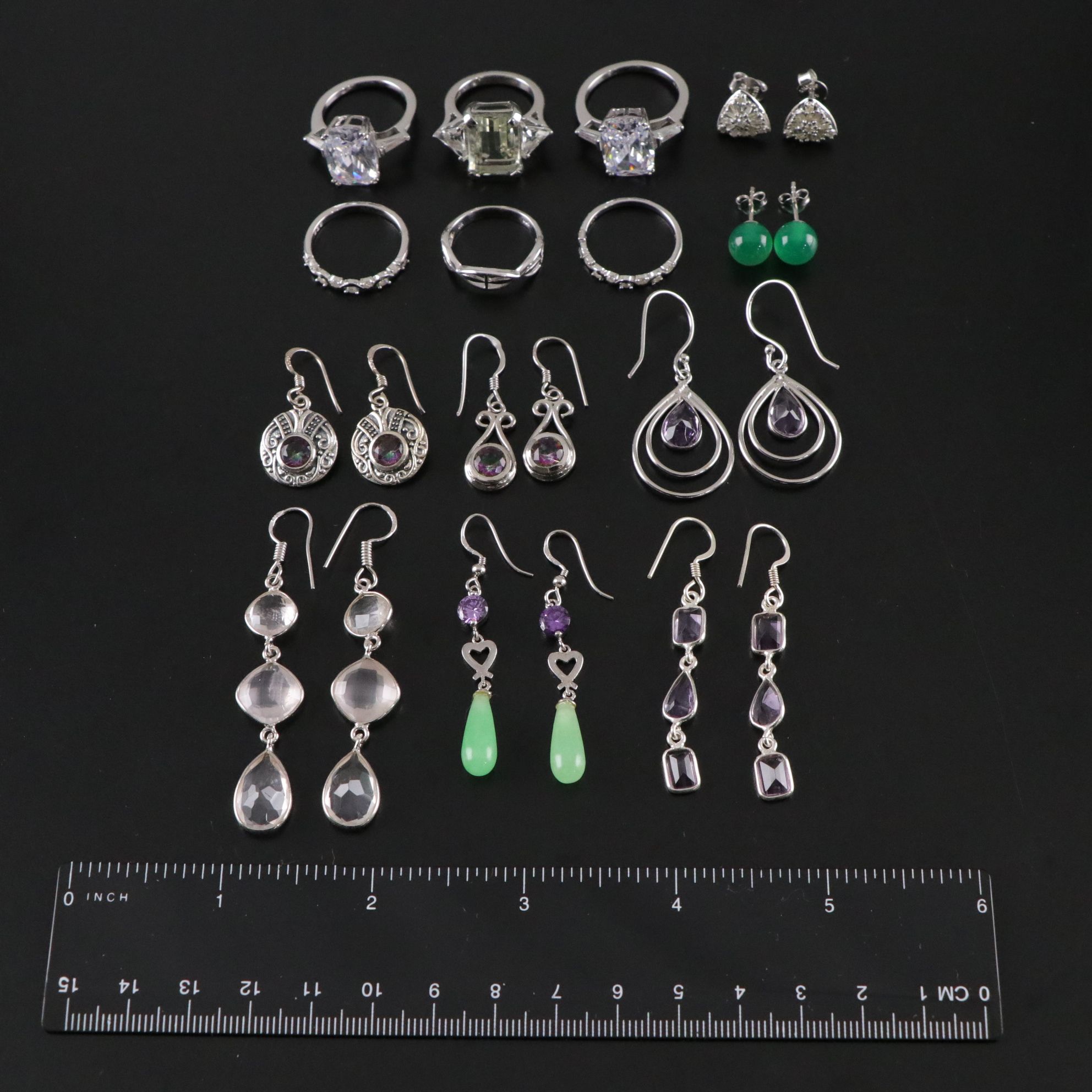 14 Assorted Sterling Silver Rings and Earrings