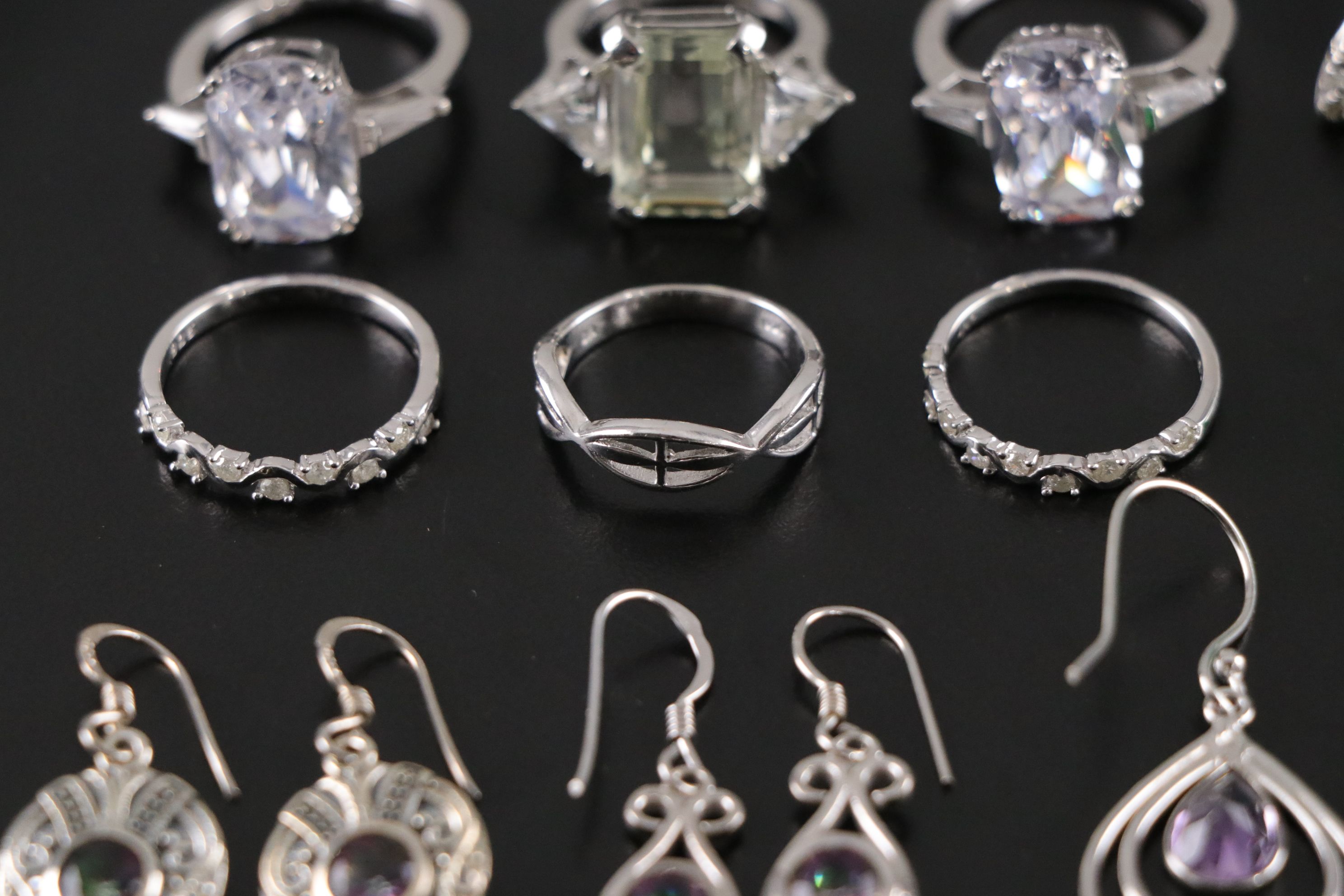 14 Assorted Sterling Silver Rings and Earrings