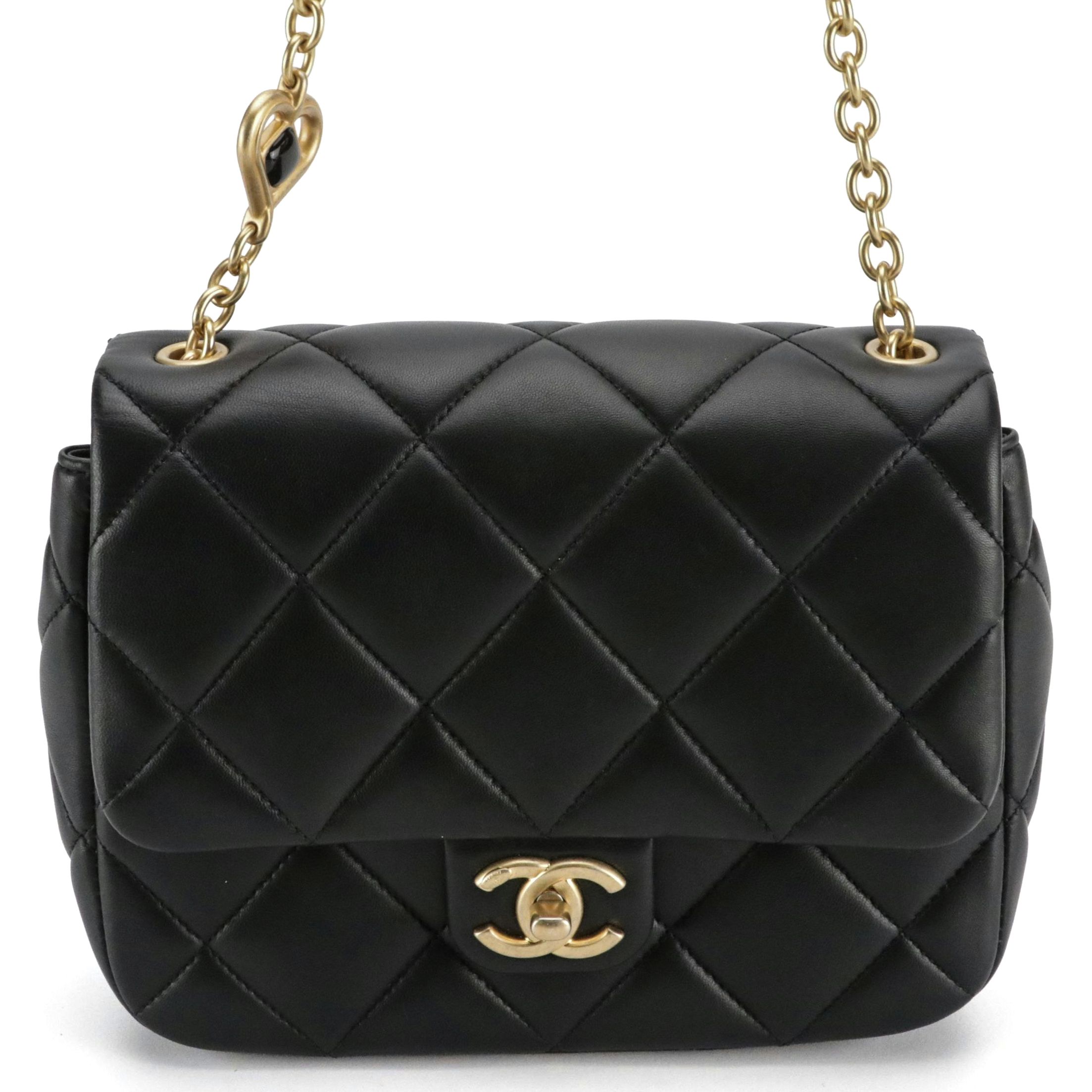 Chanel Charm Me Pearl Chain Strap Mini Flap Bag in Black Lambskin Leather