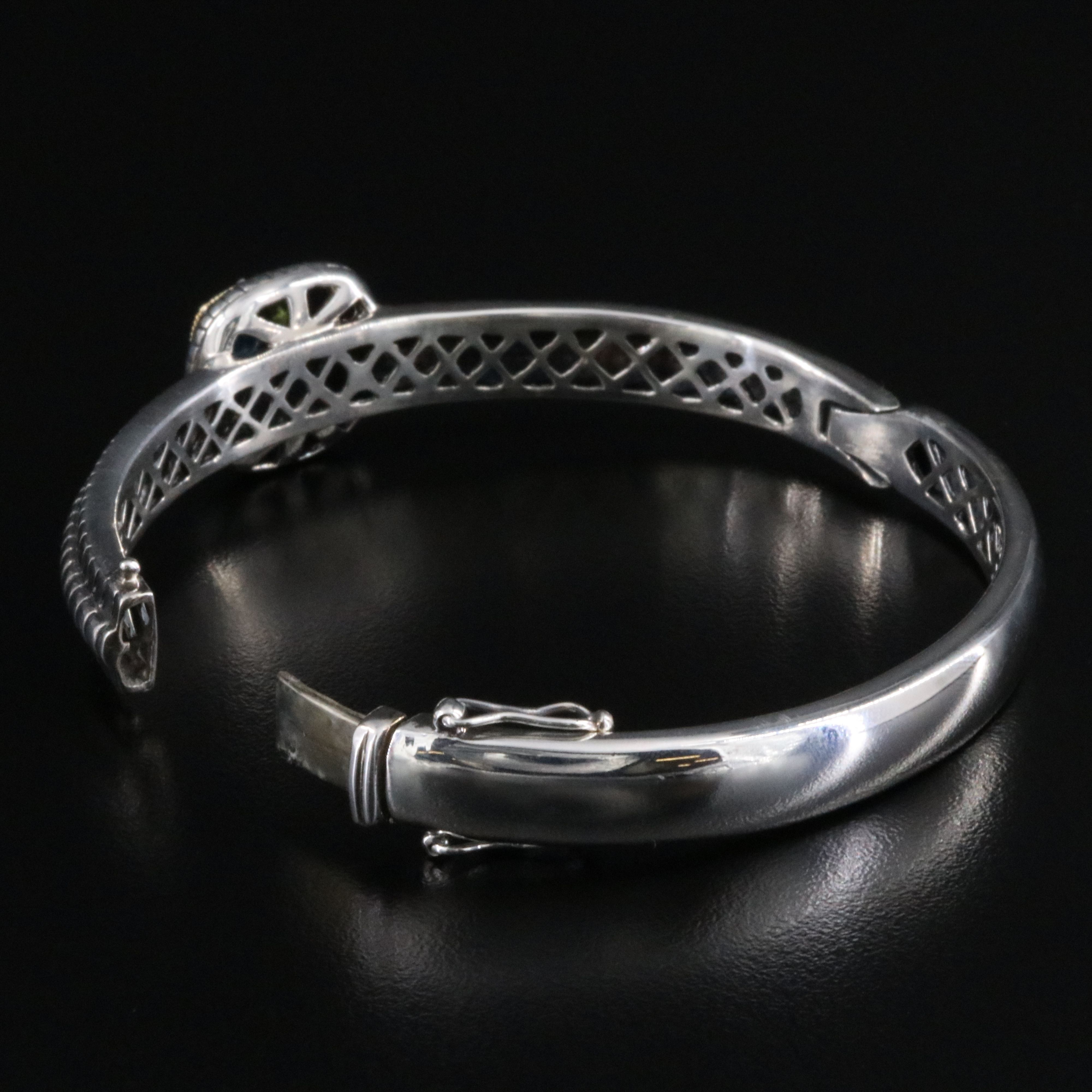 Sterling Hinged Bangle Bracelet with 18K Accent Including Amethyst and Peridot