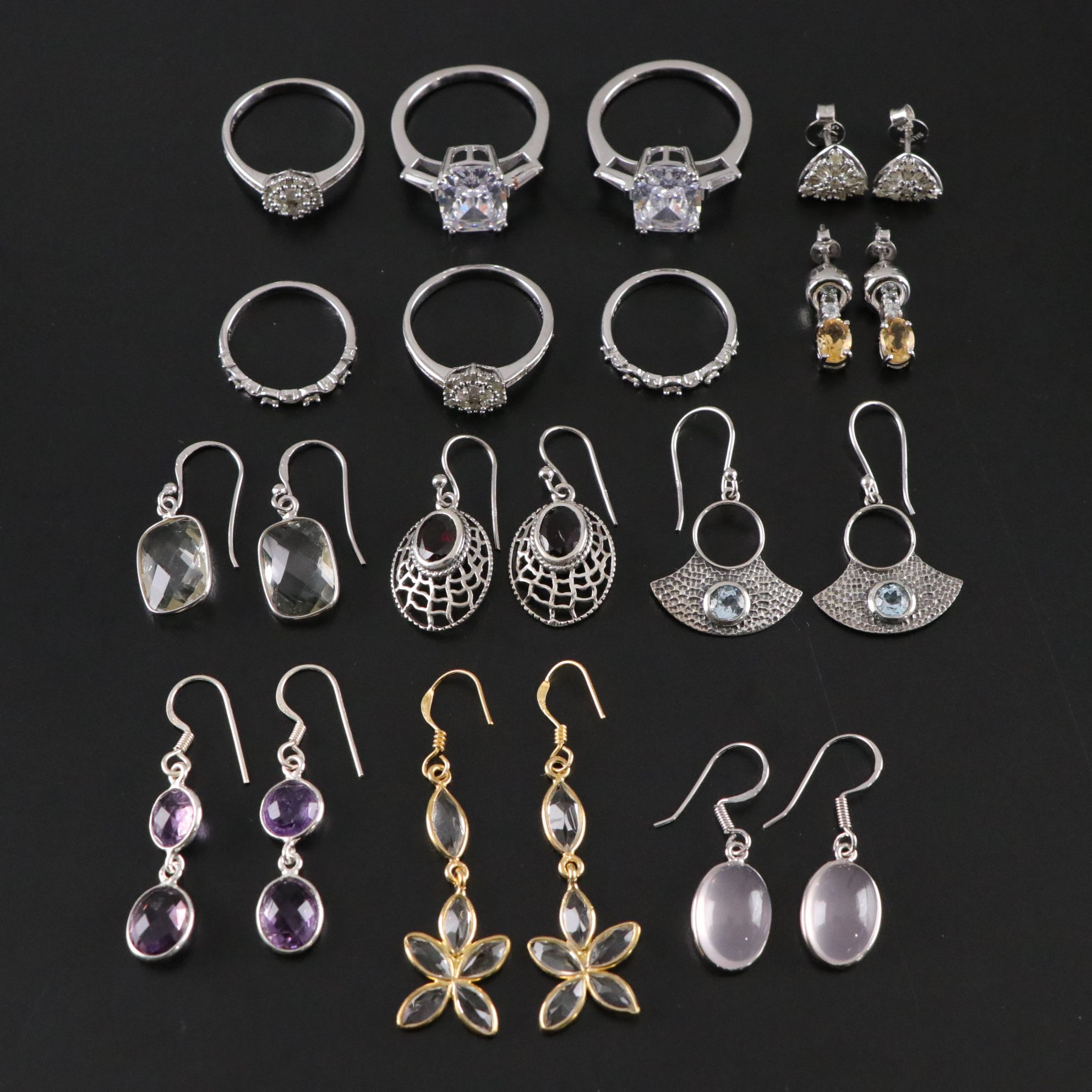 14 Assorted Sterling Silver Rings and Earrings