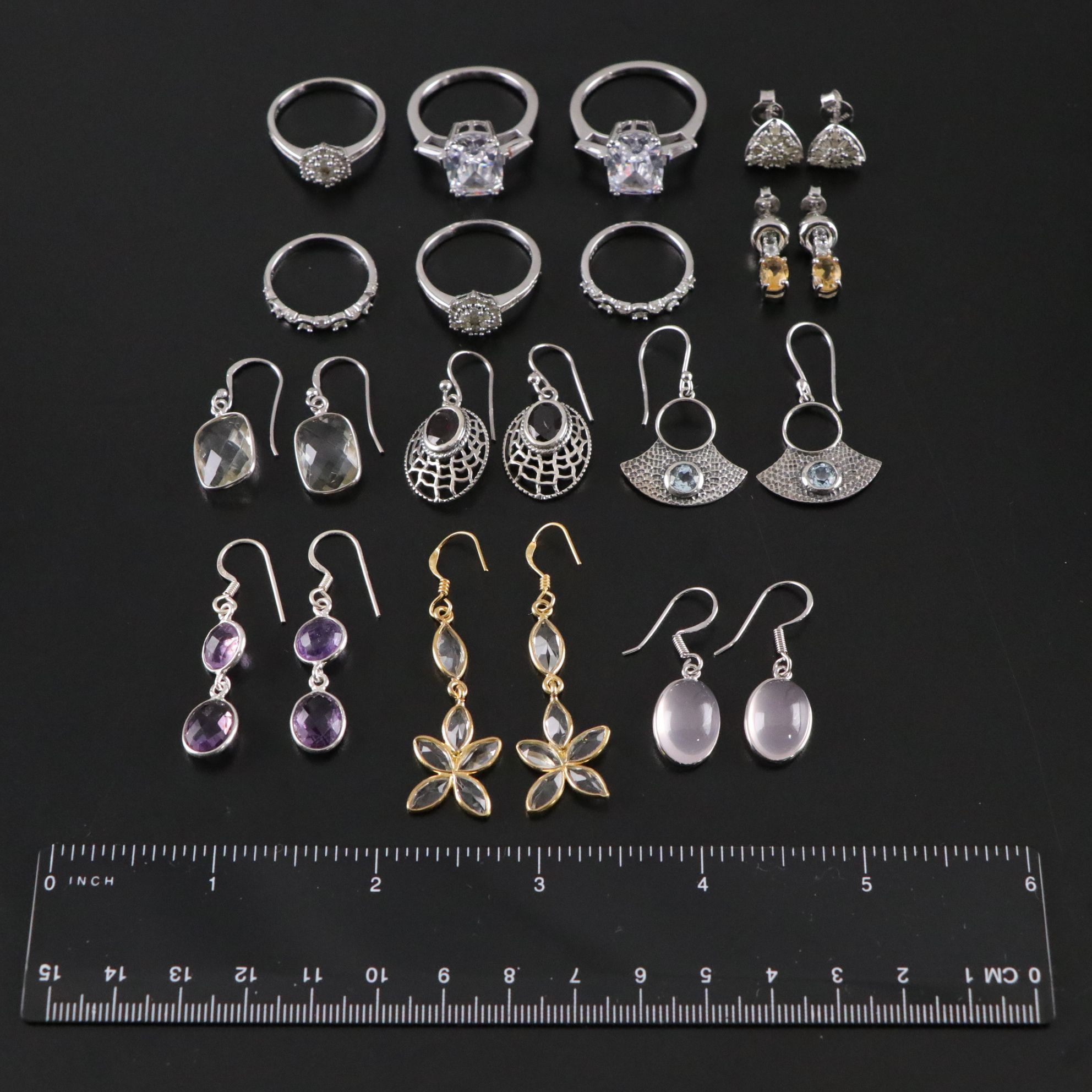 14 Assorted Sterling Silver Rings and Earrings