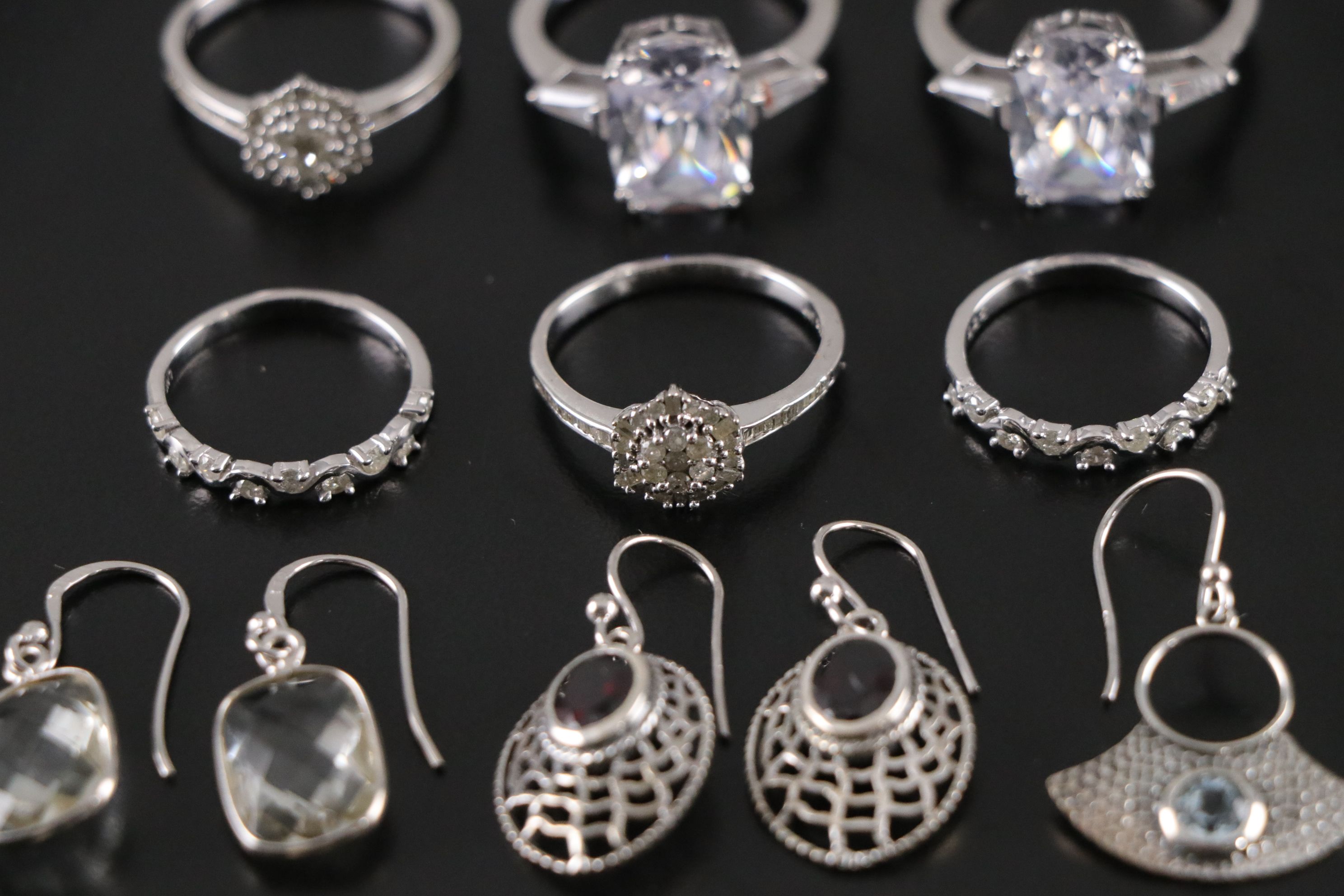 14 Assorted Sterling Silver Rings and Earrings