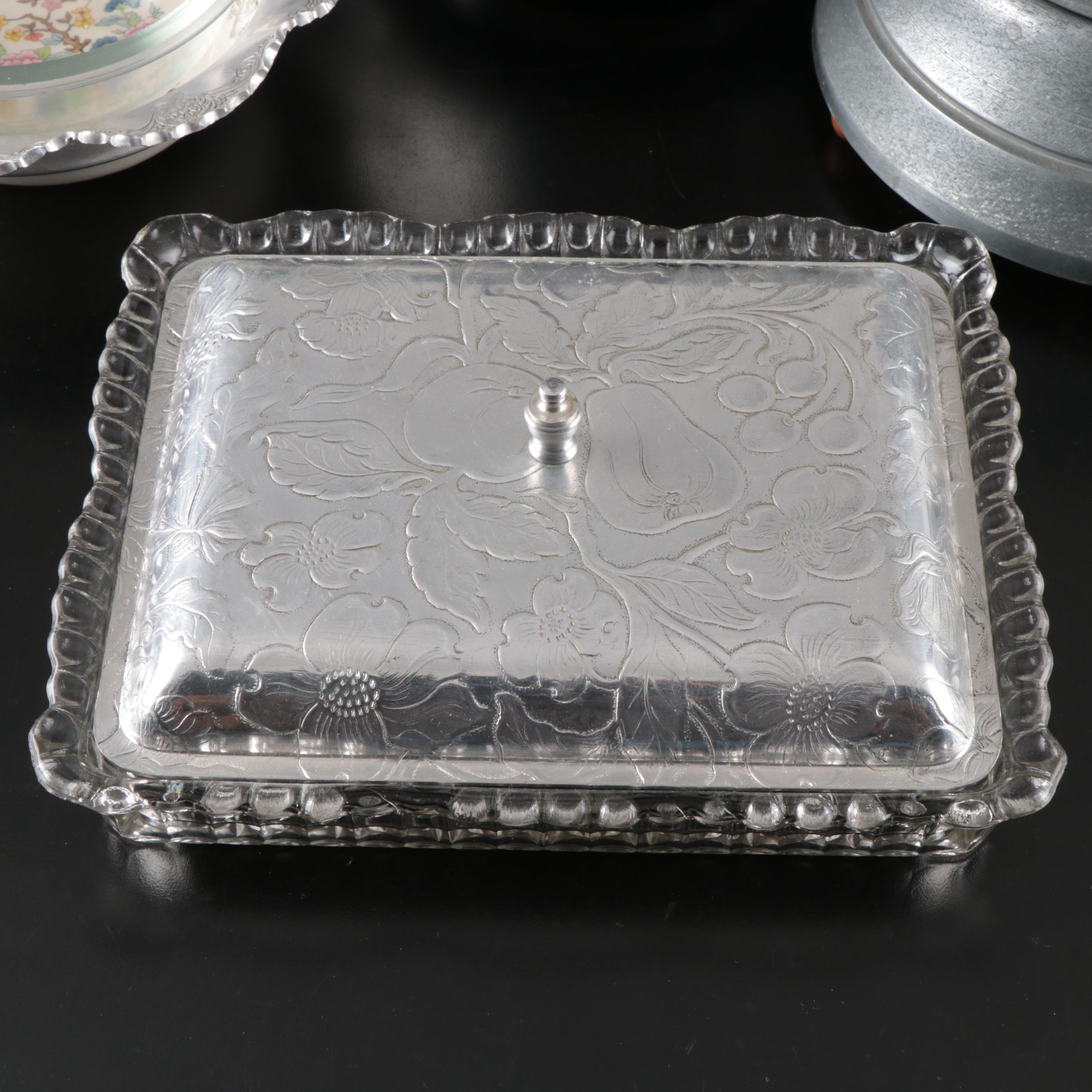 Nasco Italy Hammered Aluminum Bowl, Lidded Music Box and More Vintage Dishes
