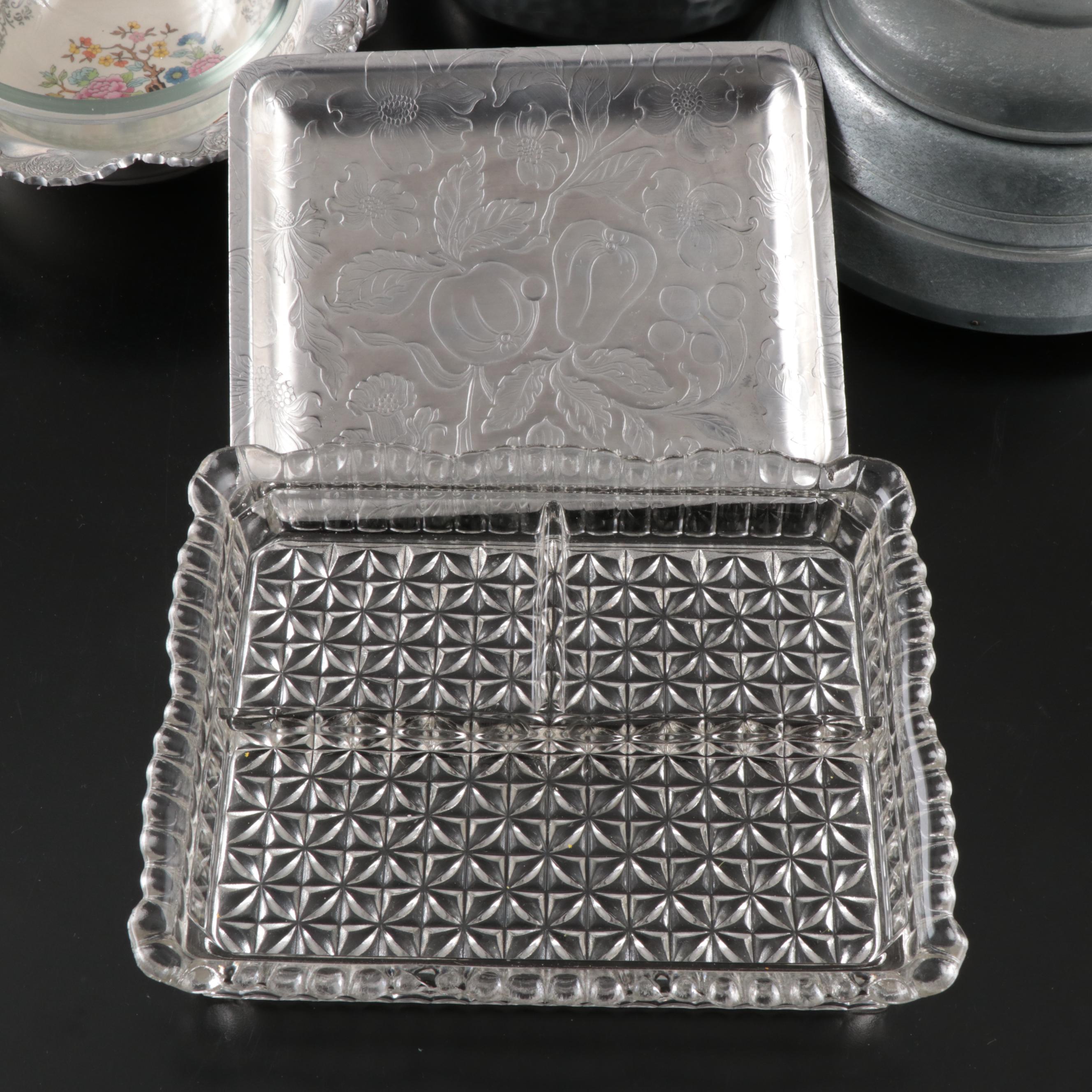 Nasco Italy Hammered Aluminum Bowl, Lidded Music Box and More Vintage Dishes