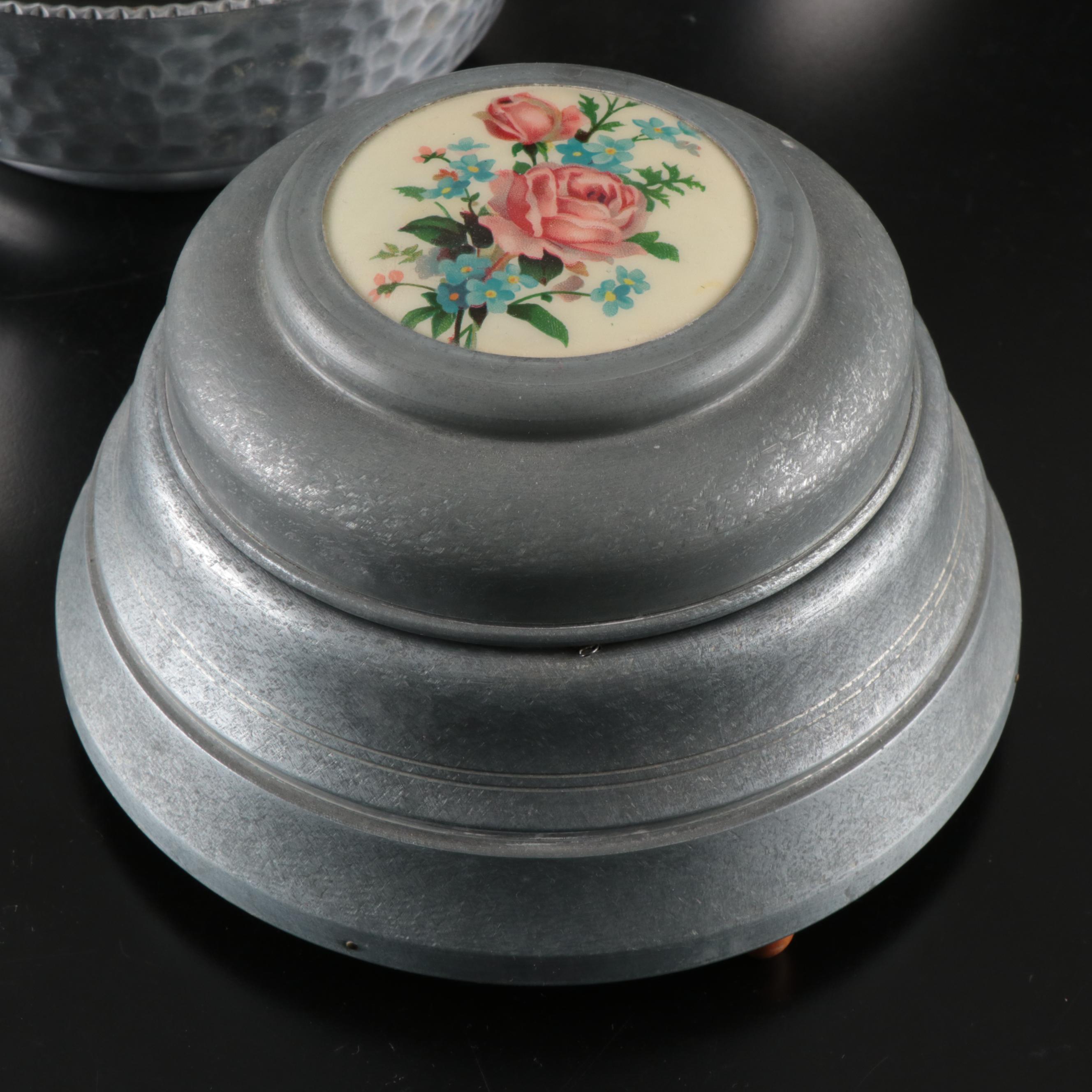 Nasco Italy Hammered Aluminum Bowl, Lidded Music Box and More Vintage Dishes
