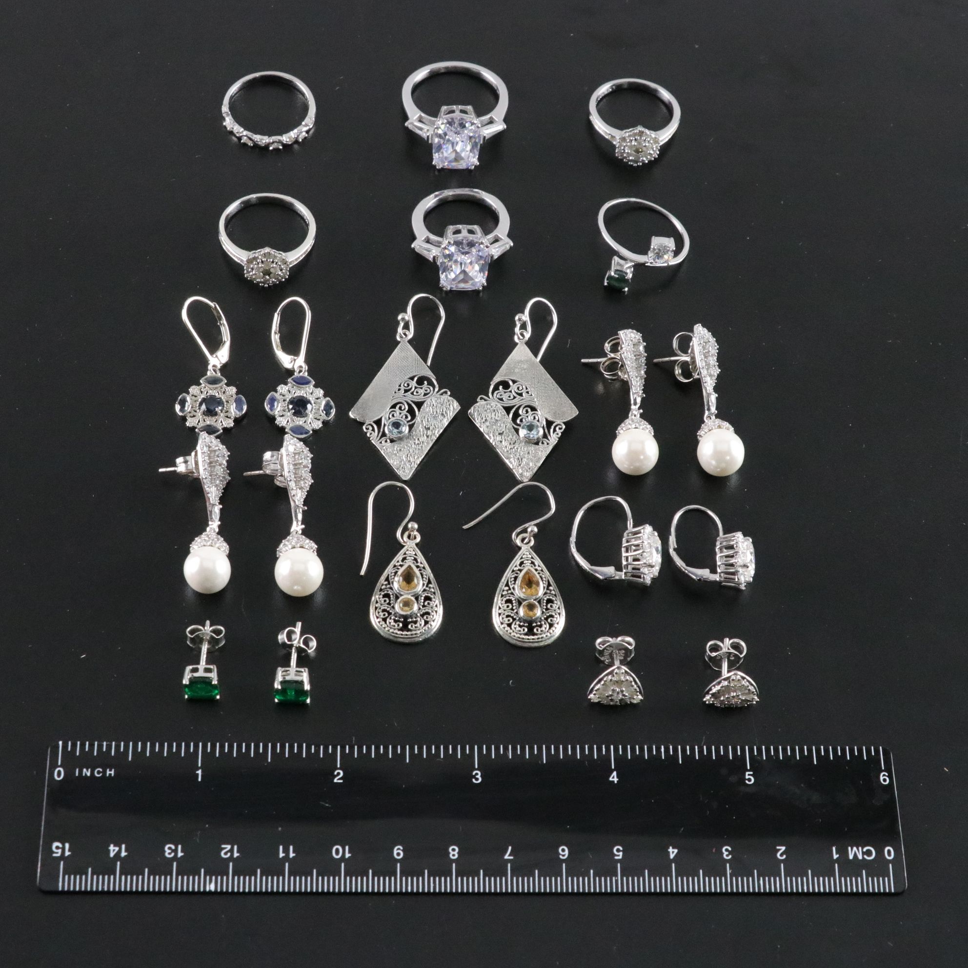 14 Assorted Sterling Silver Rings and Earrings