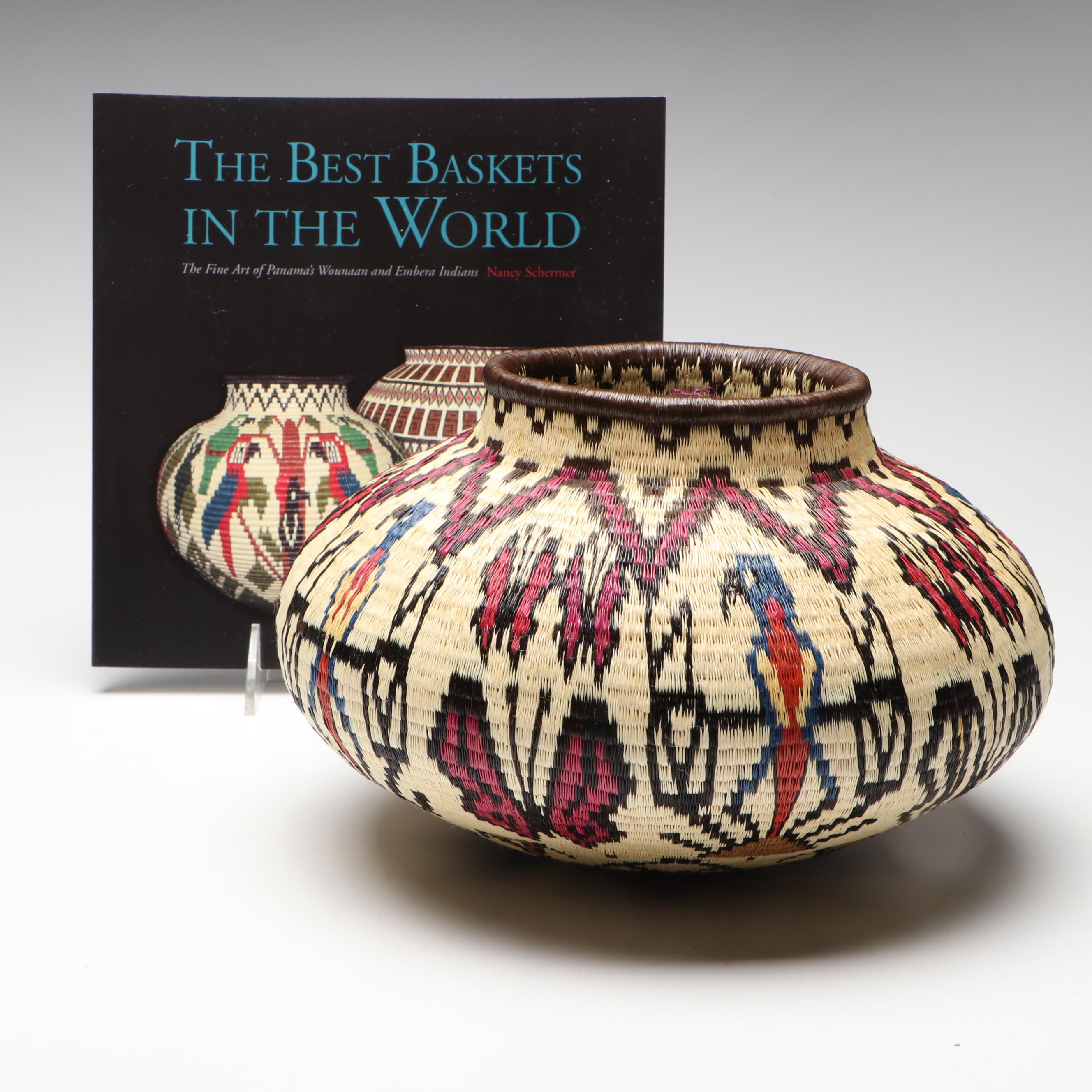 Panamanian Emberá-Wounaan Chunga Fiber Basket Depicting Birds and Butterflies