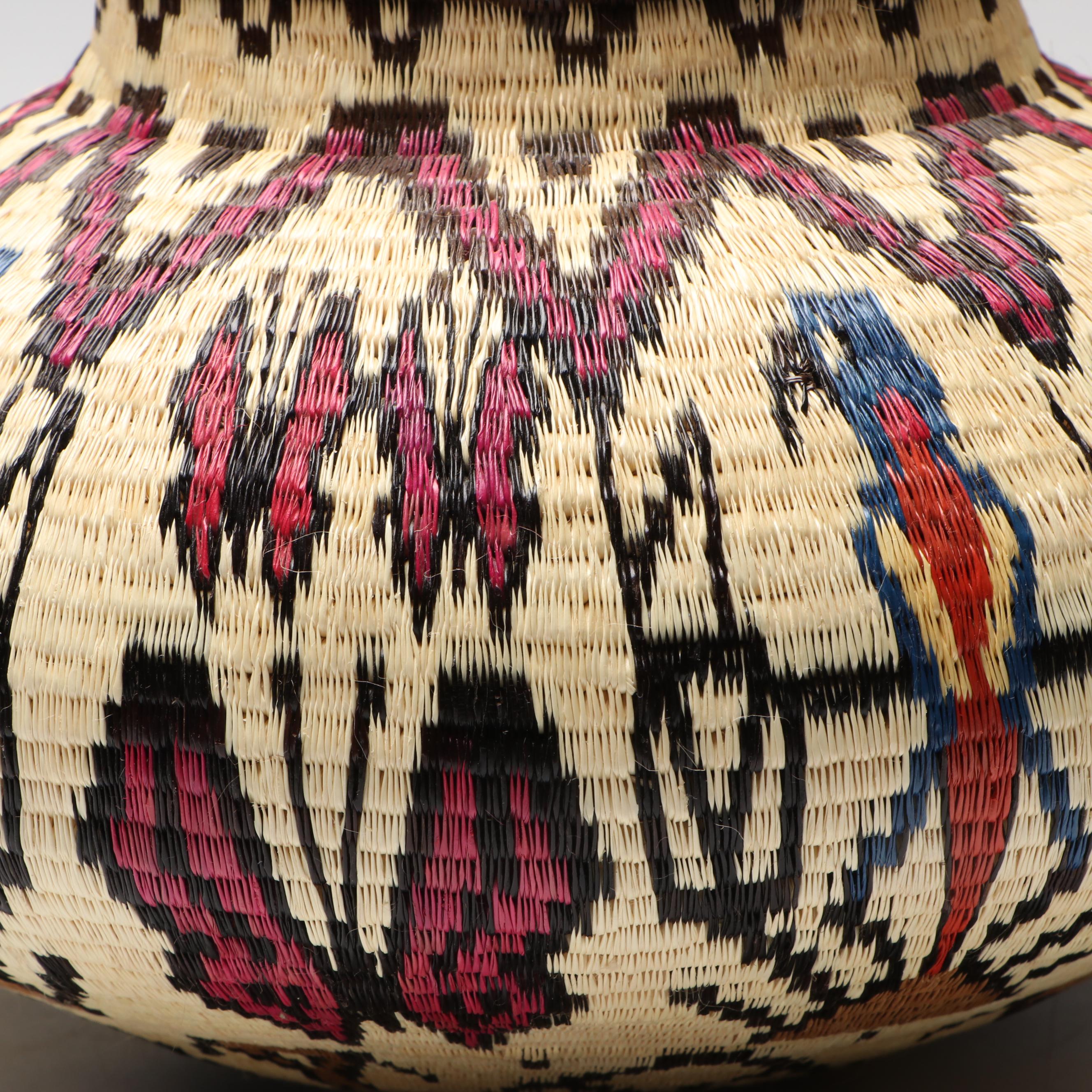 Panamanian Emberá-Wounaan Chunga Fiber Basket Depicting Birds and Butterflies