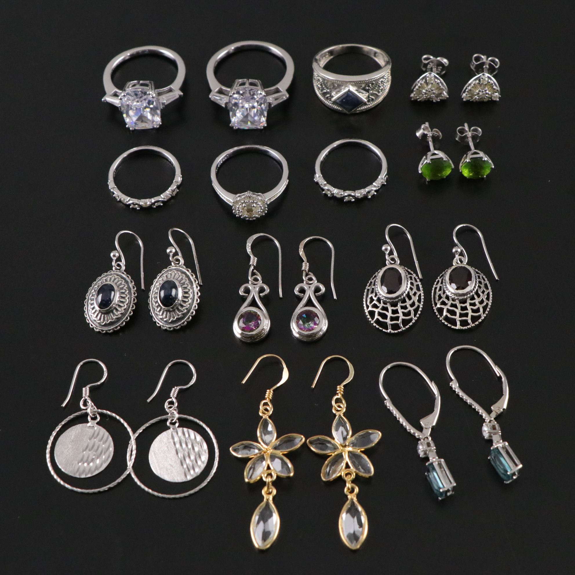 14 Assorted Sterling Silver Rings and Earrings