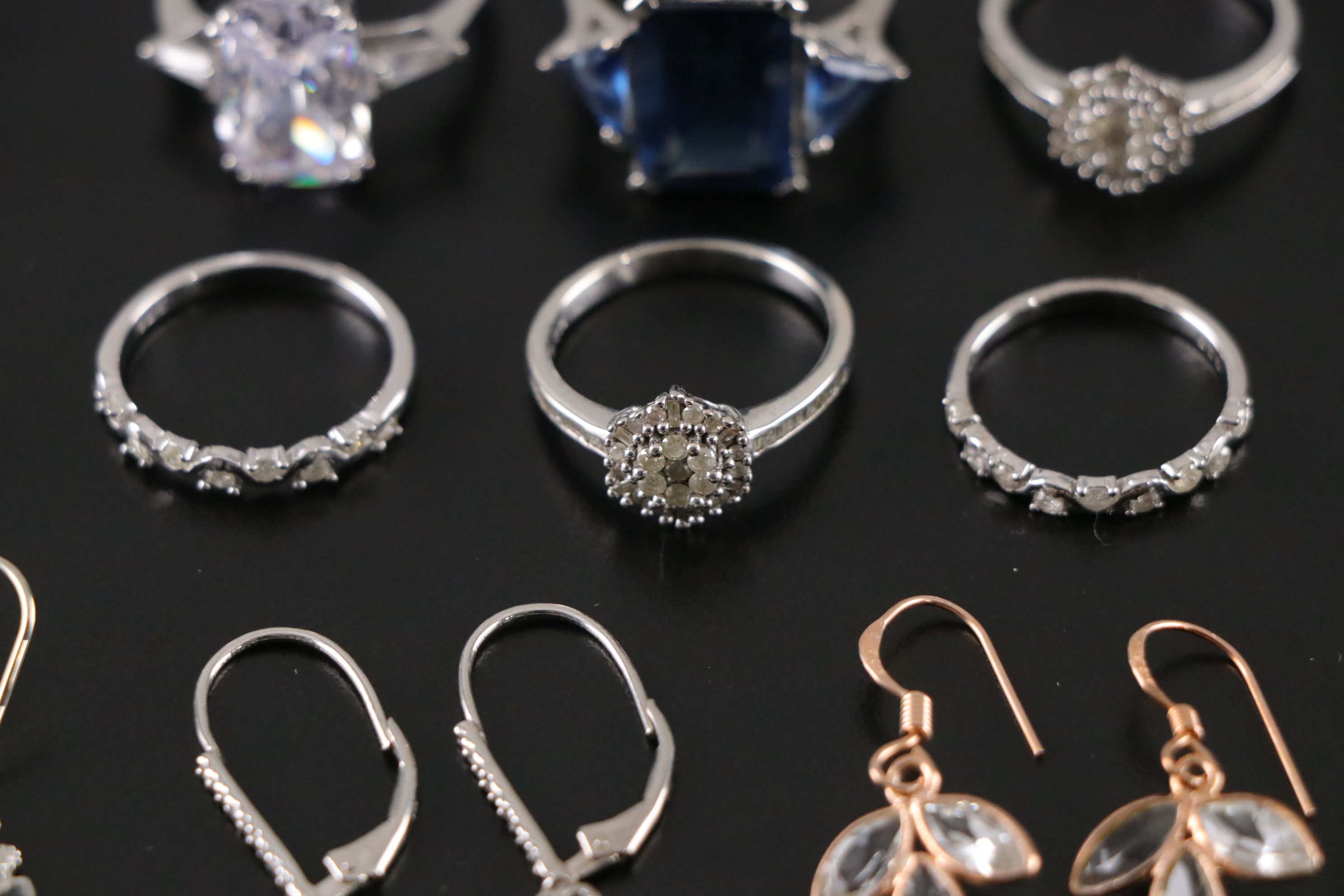 14 Assorted Sterling Silver Rings, Earrings and Necklace