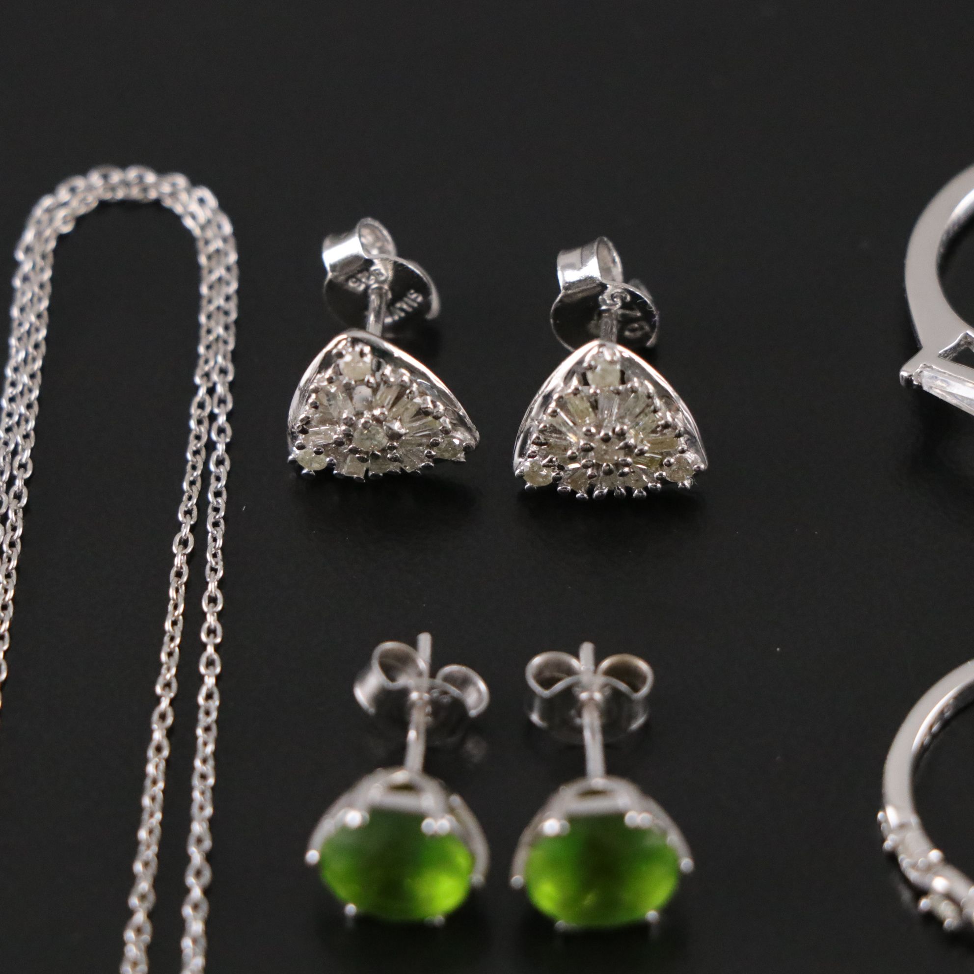 14 Assorted Sterling Silver Rings, Earrings and Necklace