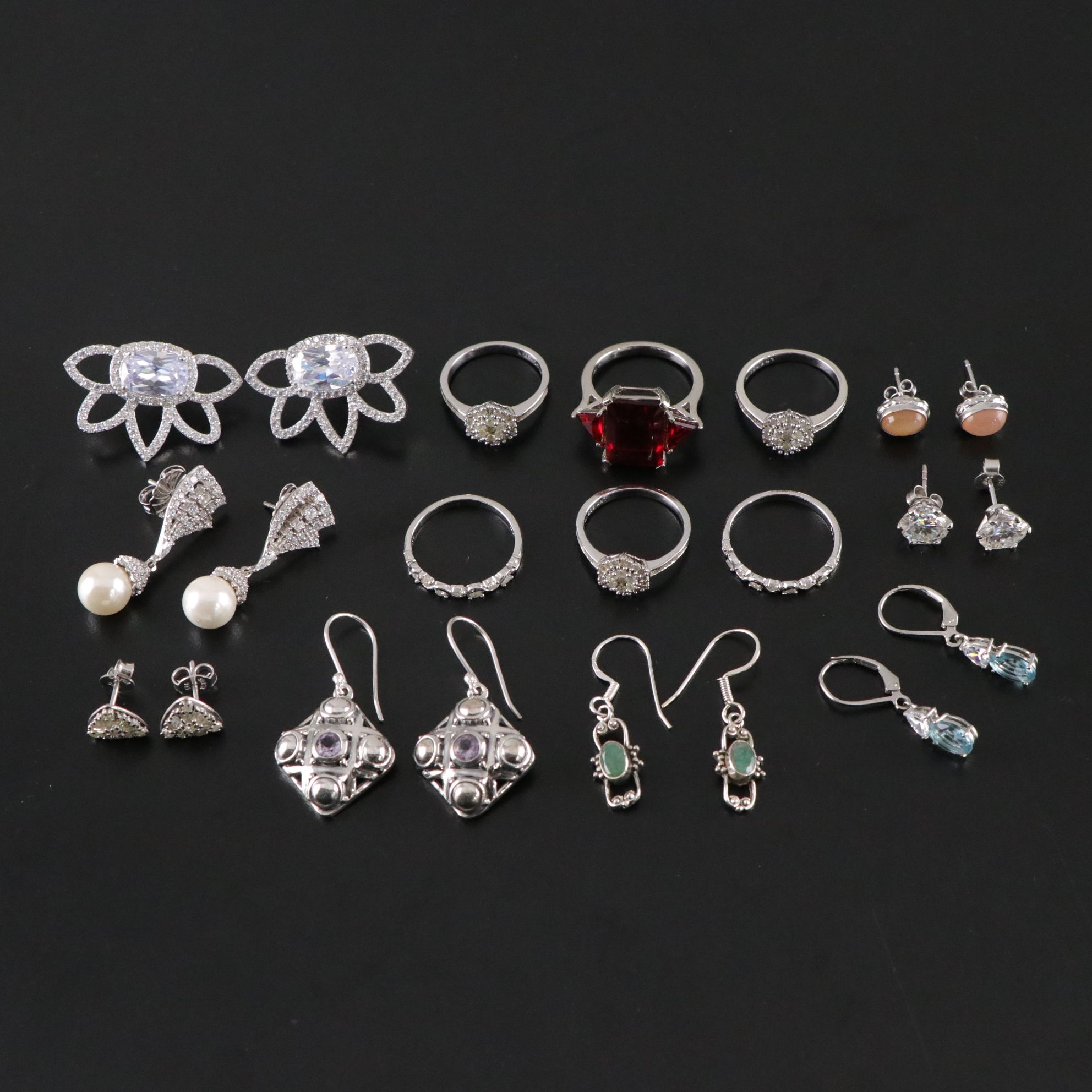 14 Assorted Sterling Silver Rings and Earrings