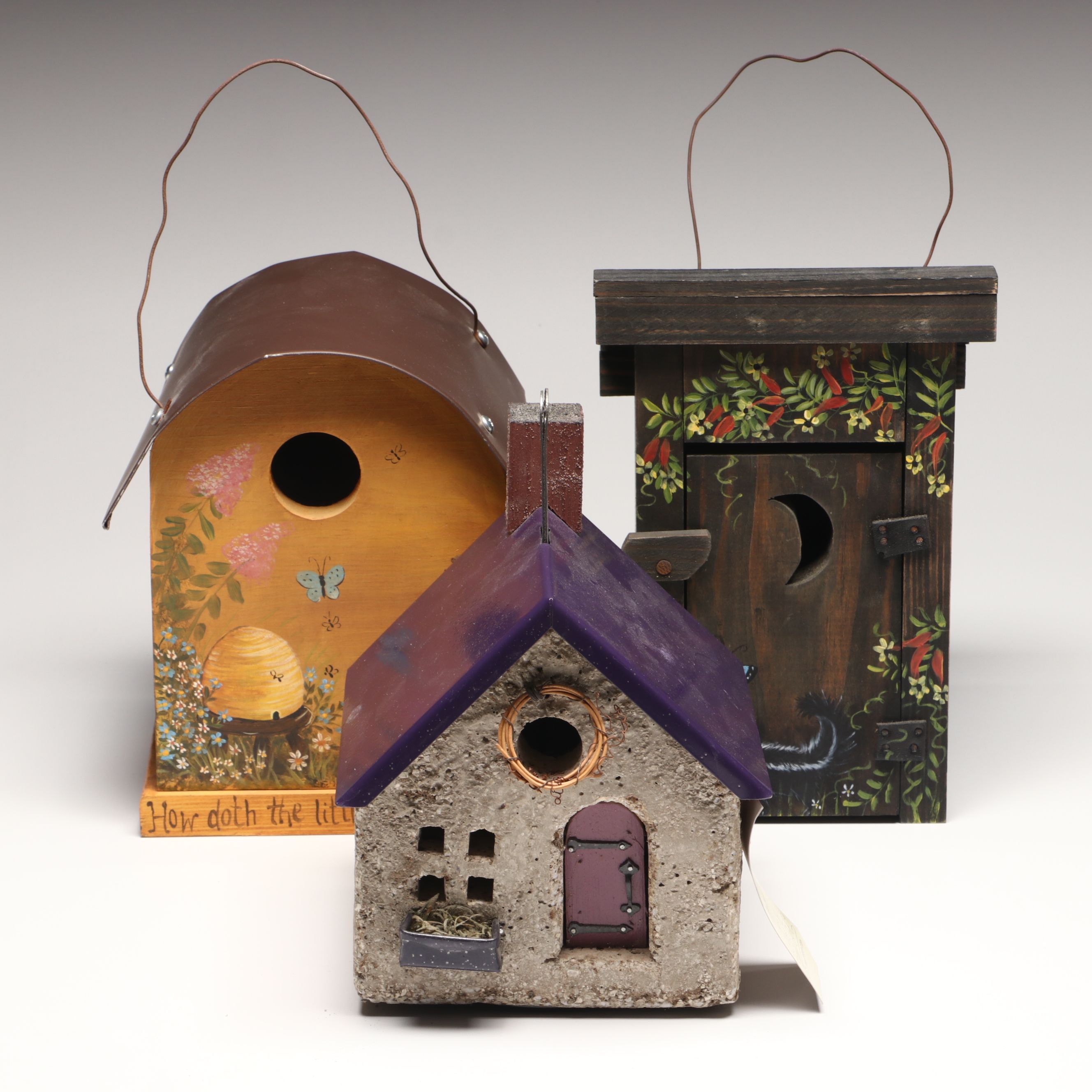 The Little White Barn Co. Stone with More Wood Birdhouses