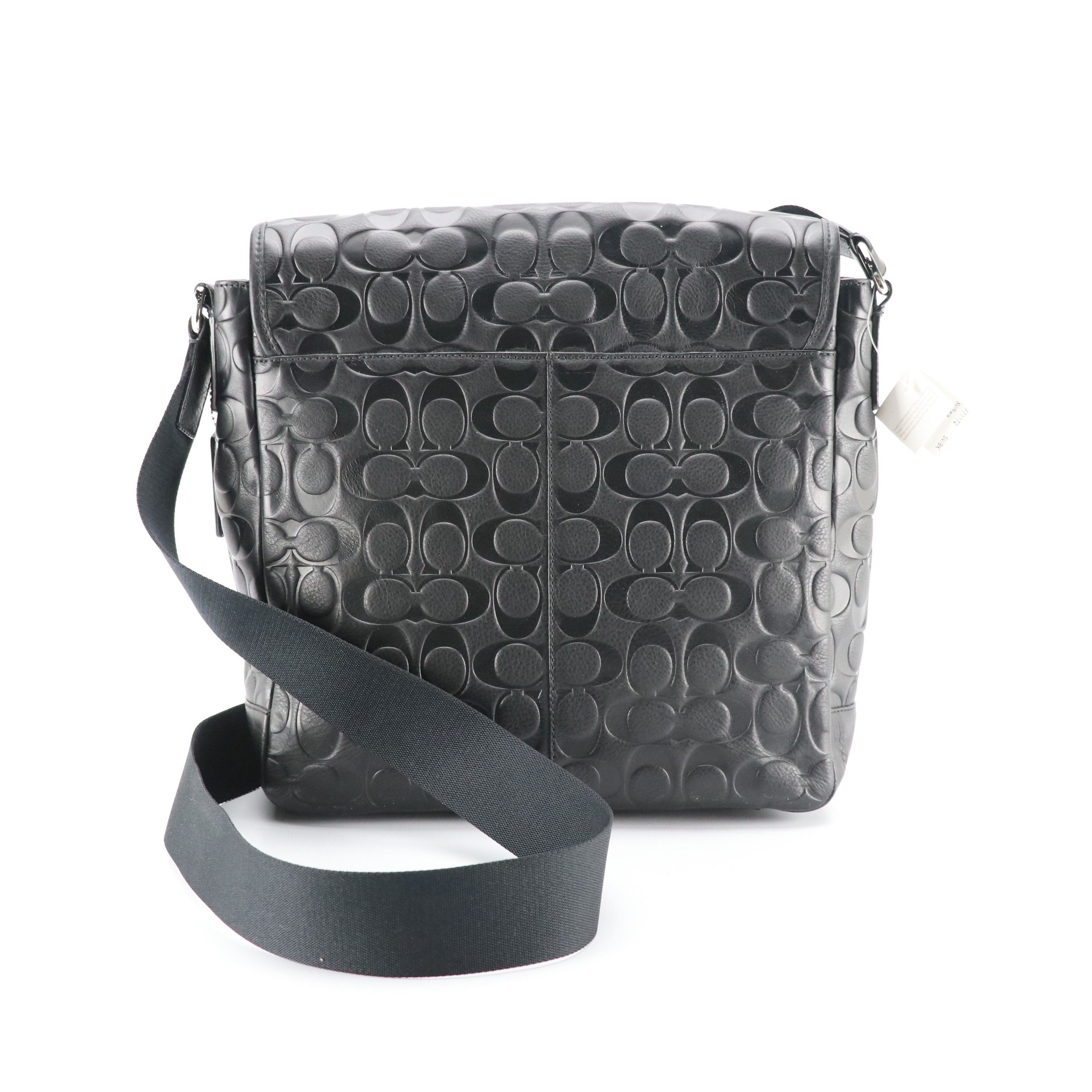 Coach Houston Map Messenger Bag in Black Signature C Embossed Calfskin Leather