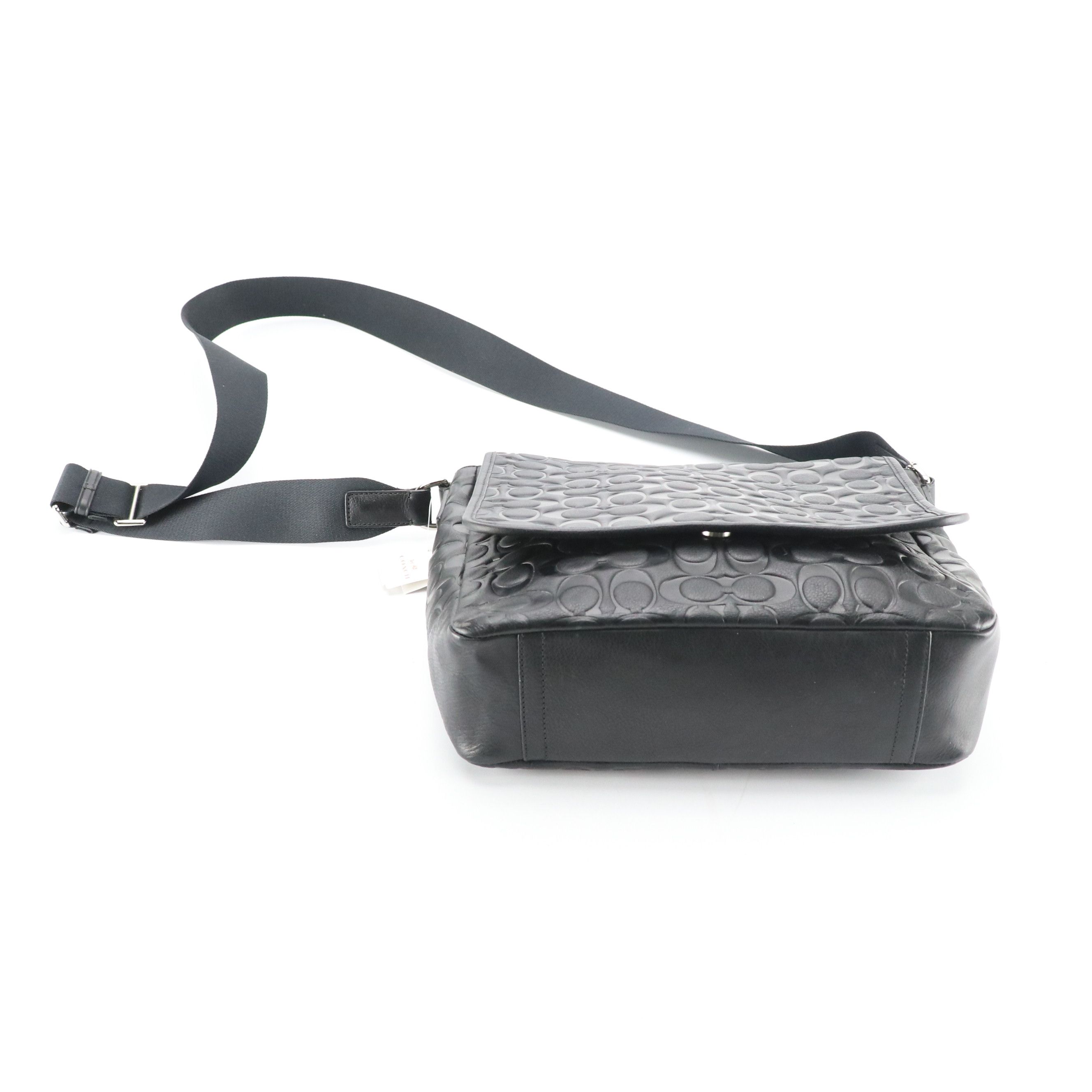 Coach Houston Map Messenger Bag in Black Signature C Embossed Calfskin Leather