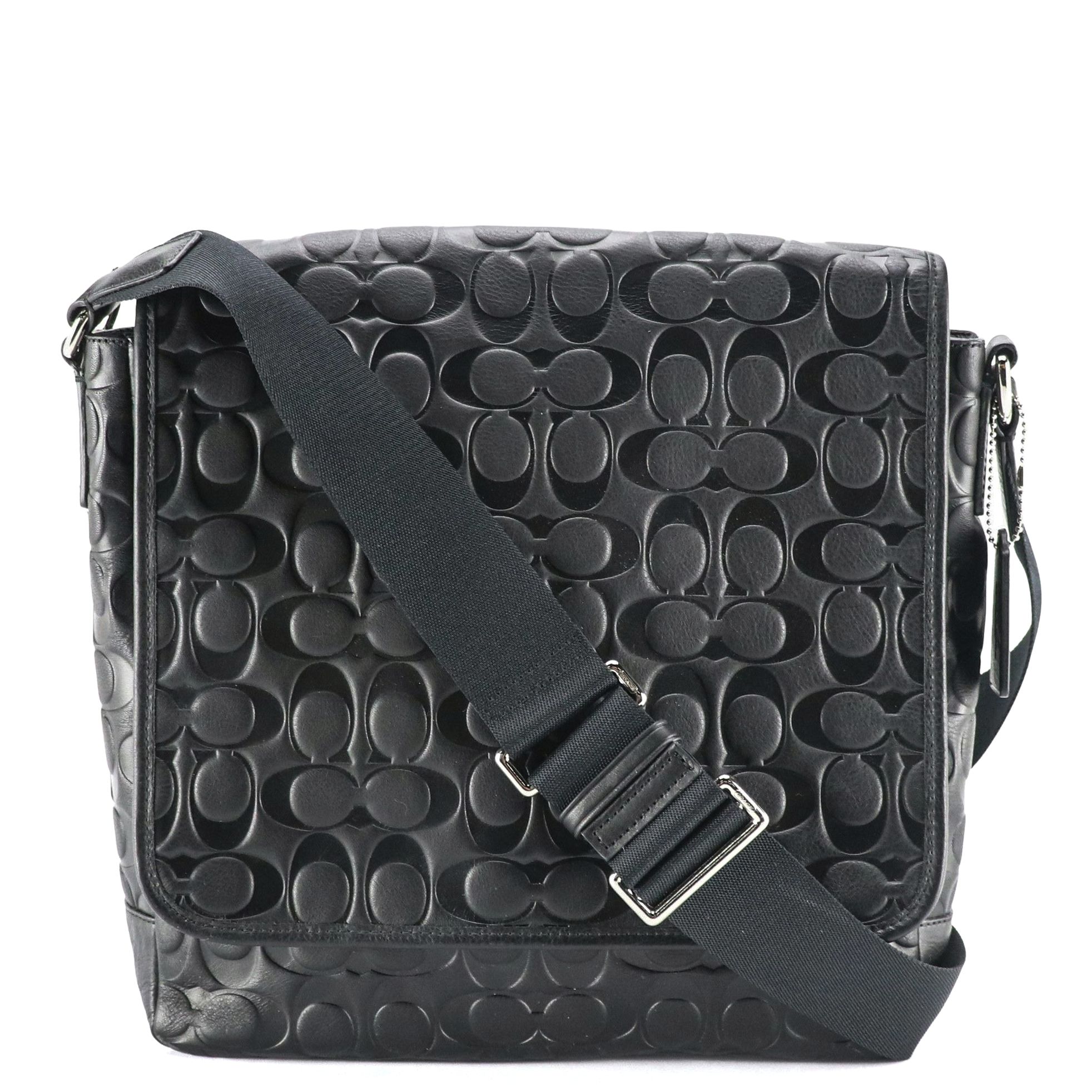 Coach Houston Map Messenger Bag in Black Signature C Embossed Calfskin Leather