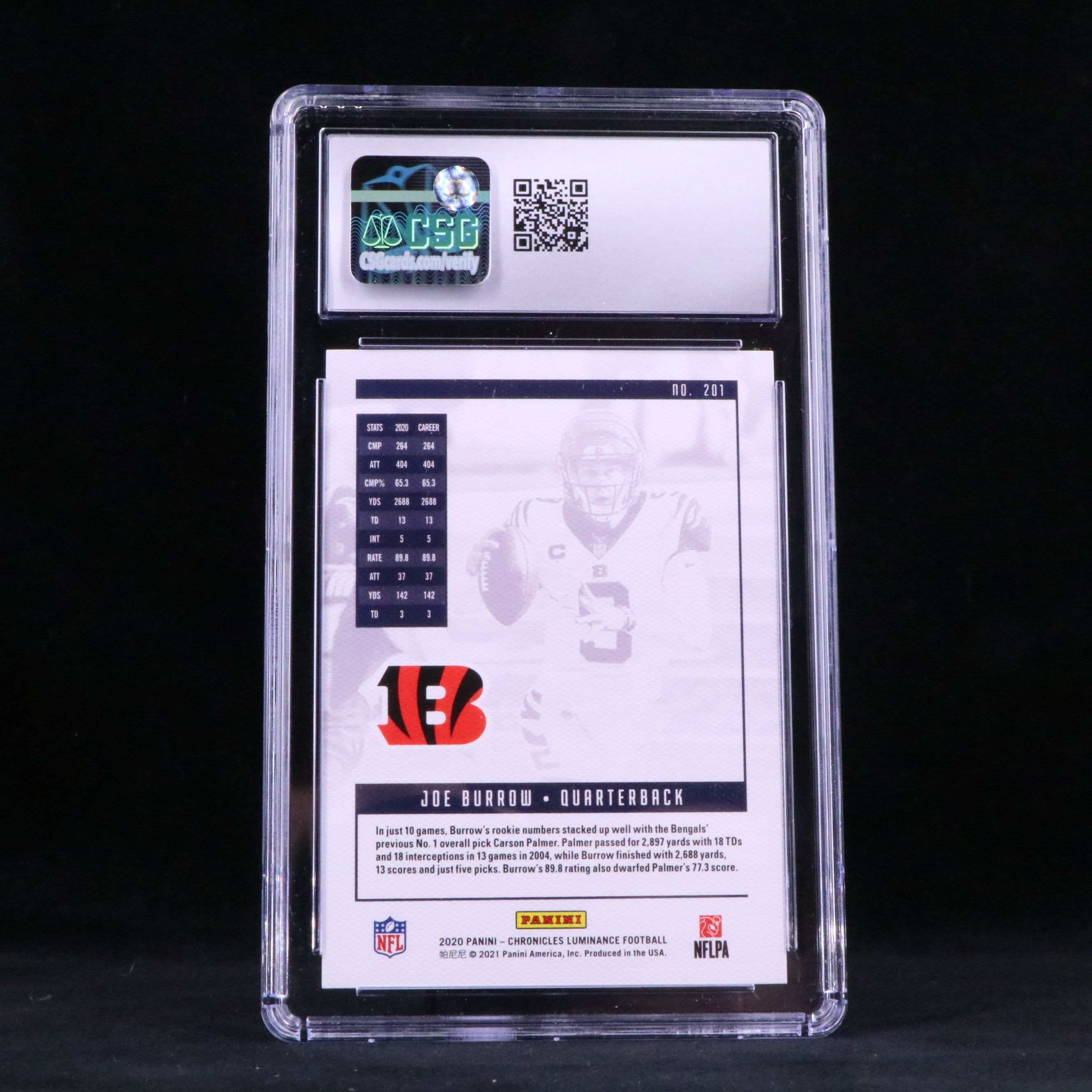2020 Panini Chronicles Joe Burrow Luminance Rookie Football Card Graded CSG 10