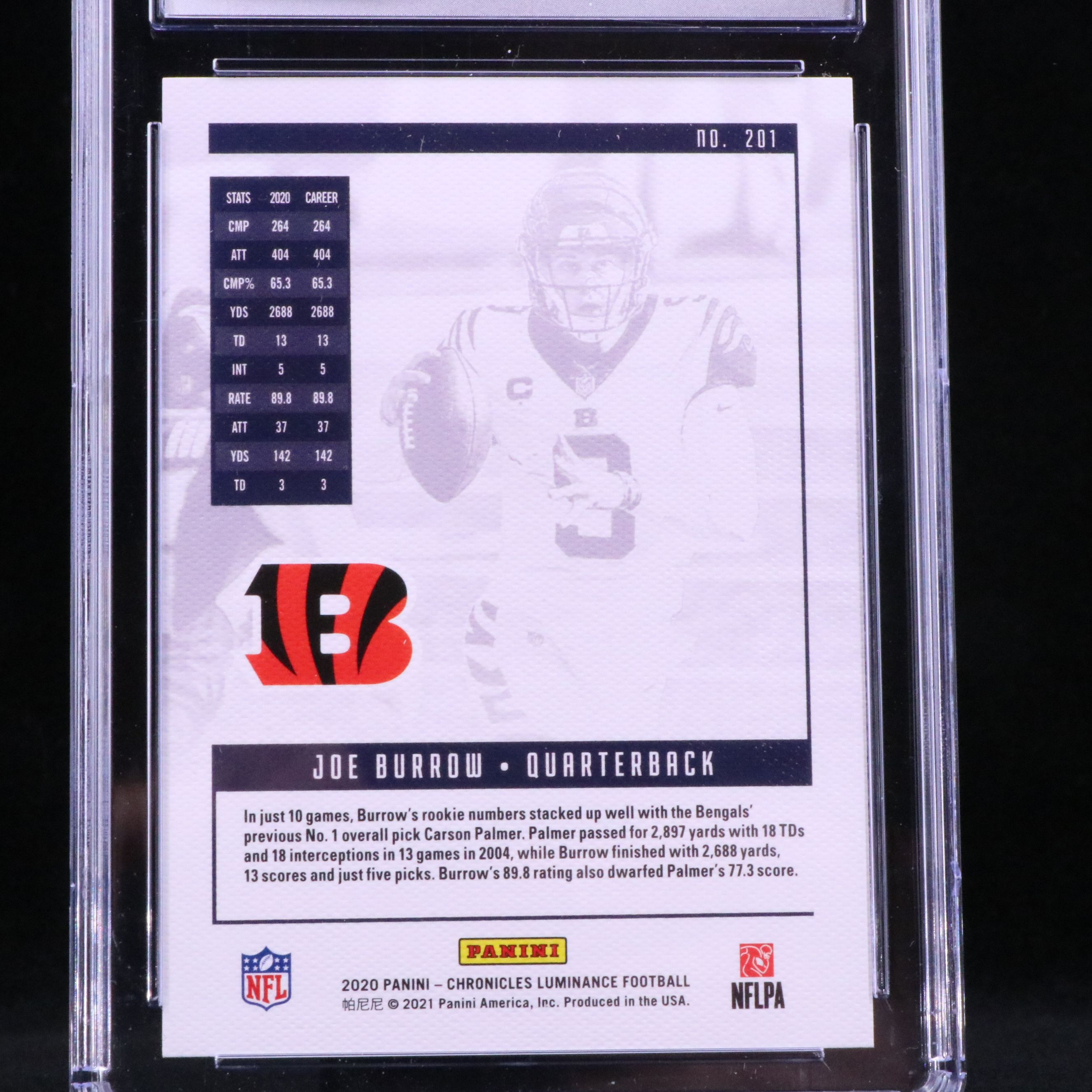 2020 Panini Chronicles Joe Burrow Luminance Rookie Football Card Graded CSG 10