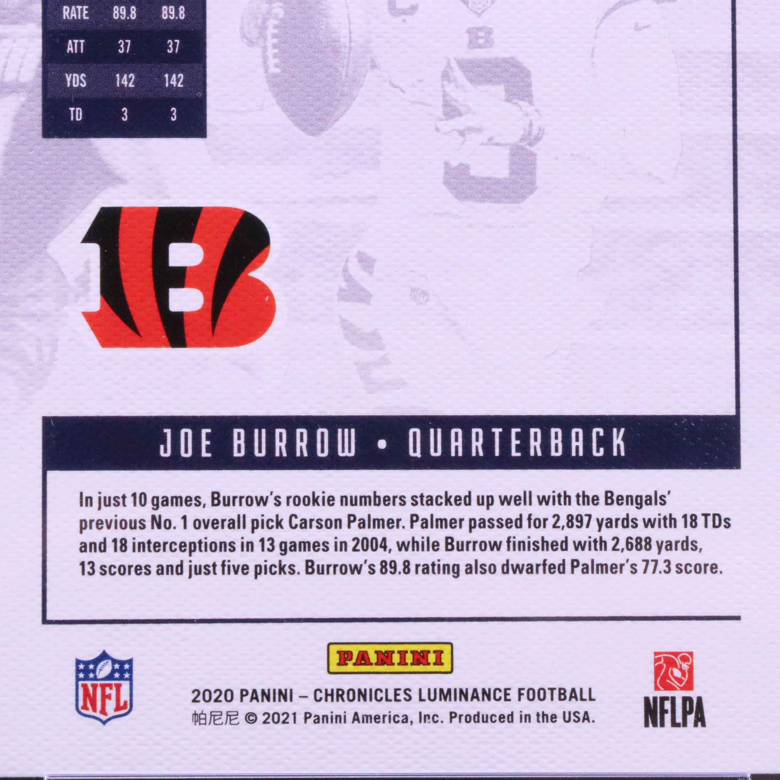 2020 Panini Chronicles Joe Burrow Luminance Rookie Football Card Graded CSG 10