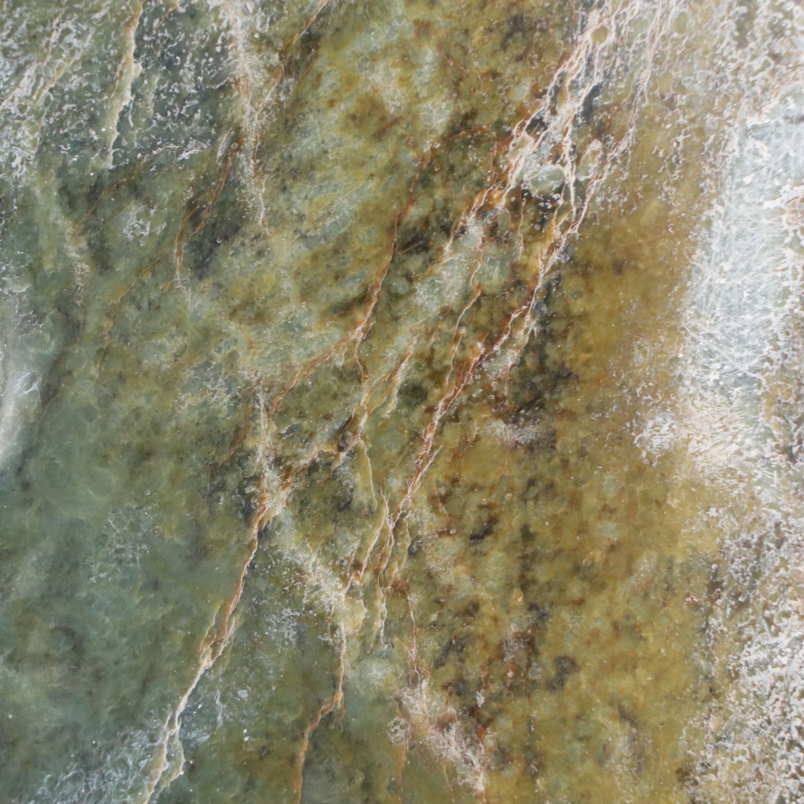 Large Chinese Carved Serpentine Bi Disc with Custom Metal Stand