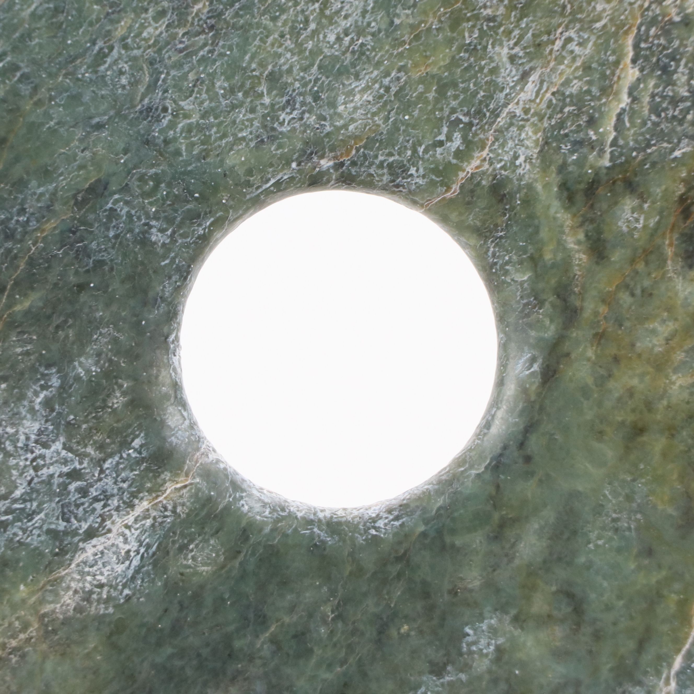 Large Chinese Carved Serpentine Bi Disc with Custom Metal Stand