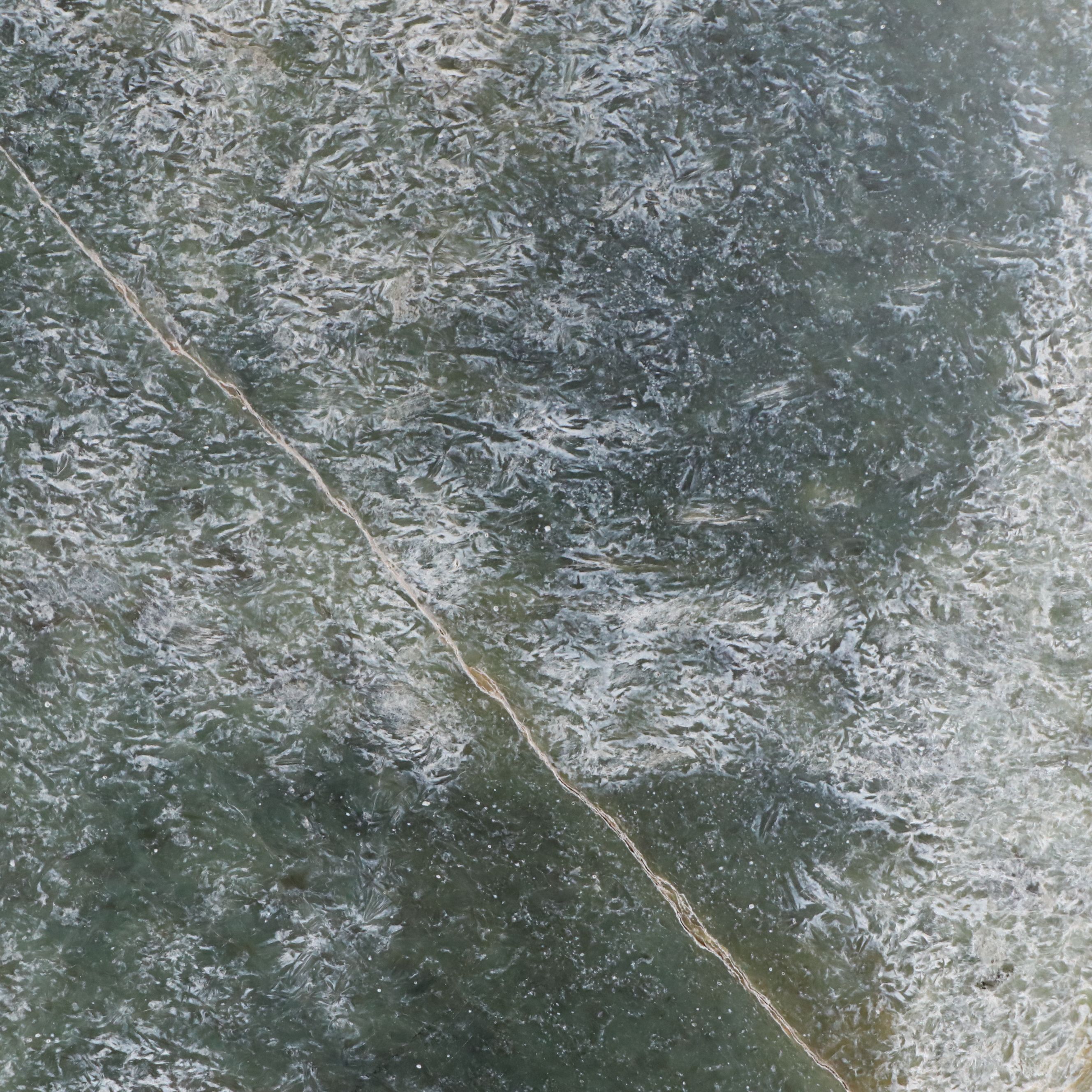 Large Chinese Carved Serpentine Bi Disc with Custom Metal Stand